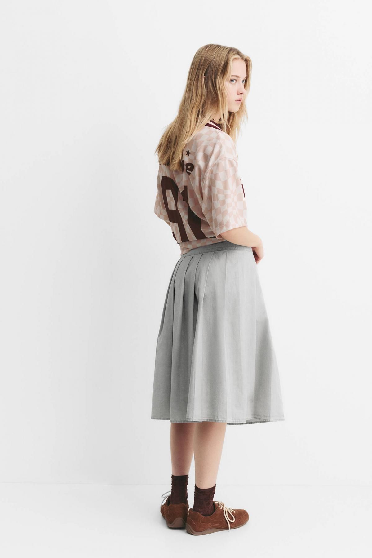 풀앤베어 테크니컬 플리츠 미디 스커트 7400/321 BLUISH GREY - 상세 이미지 3