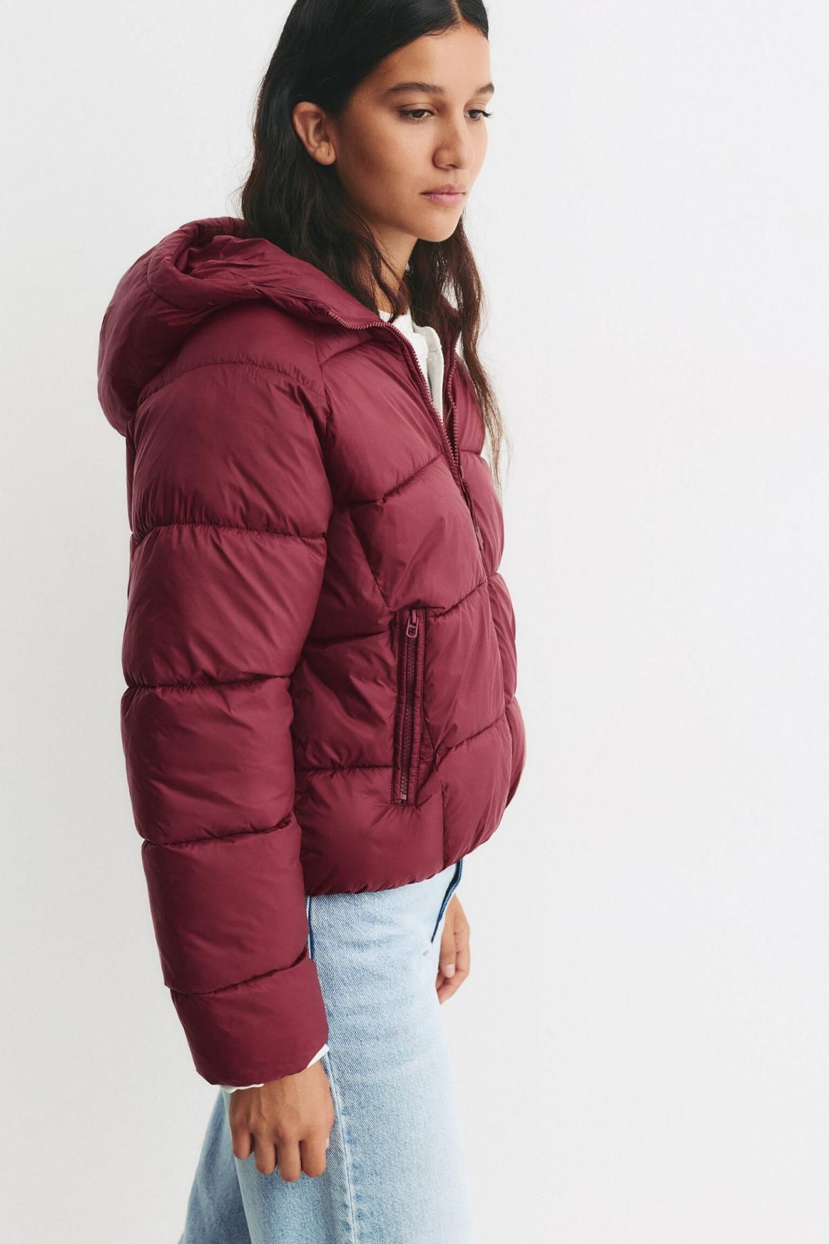 풀앤베어 버건디 라이트 후드 패딩 자켓 7701/325 BURGUNDY - 상세 이미지 4