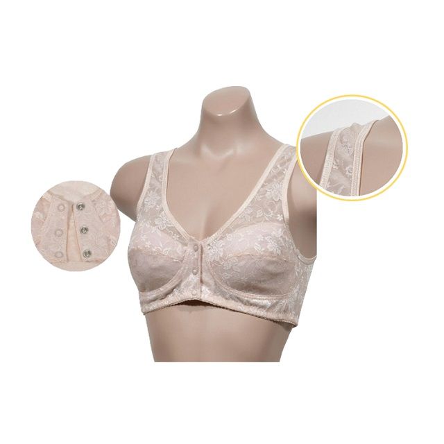 인견 프론트버튼 노와이어 B컵 브라 - 베이지 브라탑 85B - 상품 이미지