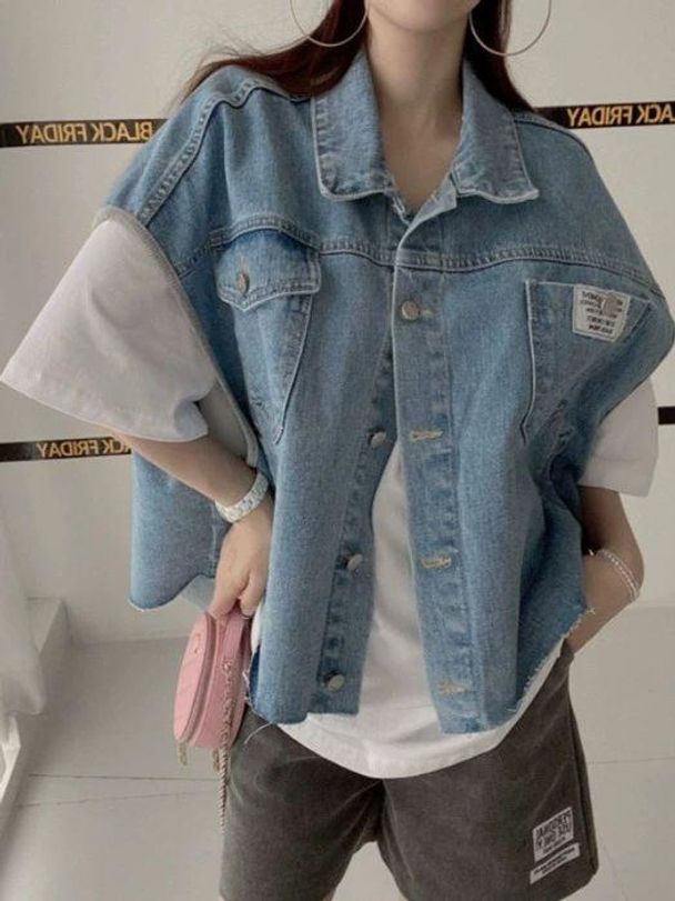 반팔자켓 캐주얼룩 허리자켓 여성 데일리 의상 데이트룩 데님 청자켓 여자 봄 가을 블루 프리사이즈 - 상품 이미지