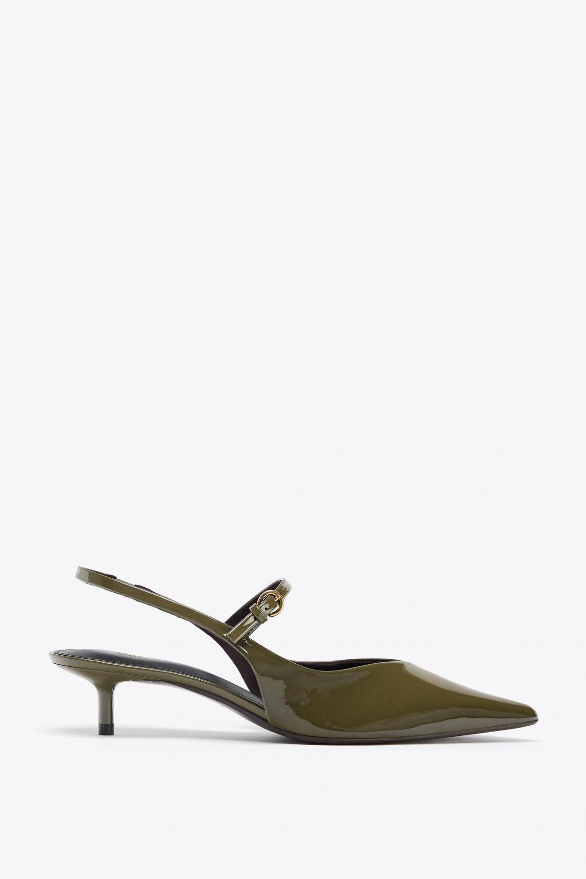 자라 미니멀 버클 스트랩 스틸레토 슬링백 힐 슈즈 1220/610 KHAKI GREEN - 메인 이미지
