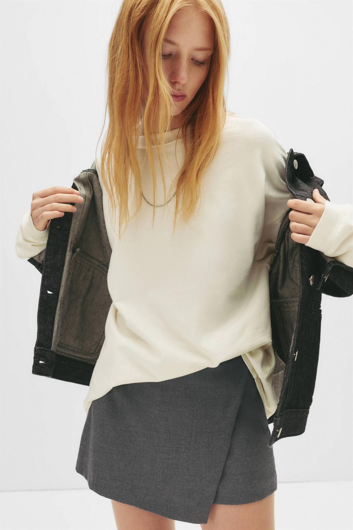 풀앤베어 모던 랩프론트 미니 스커트 팬츠 7696/348 GREY MARL - 상세 이미지 2