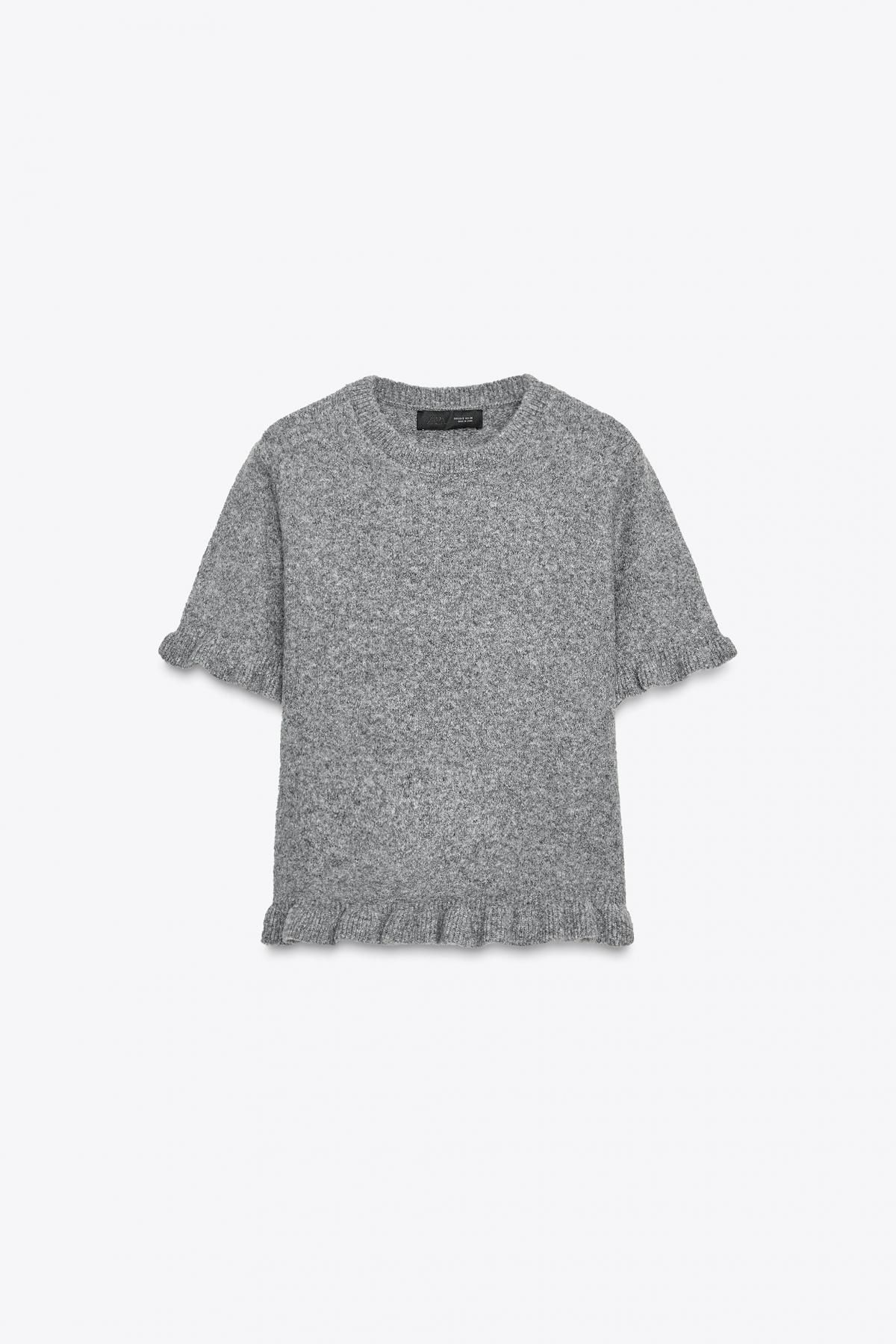 자라 러플 라운드넥 니트 반팔 니트 스웨터 2756/130 GREY - 메인 이미지