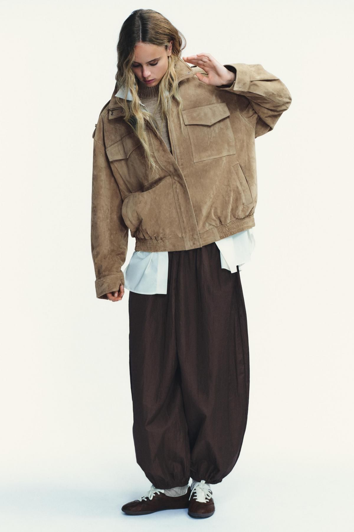 자라 테크니컬 나일론 벌룬 조거 팬츠 4391/537 DARK BROWN - 상세 이미지 2
