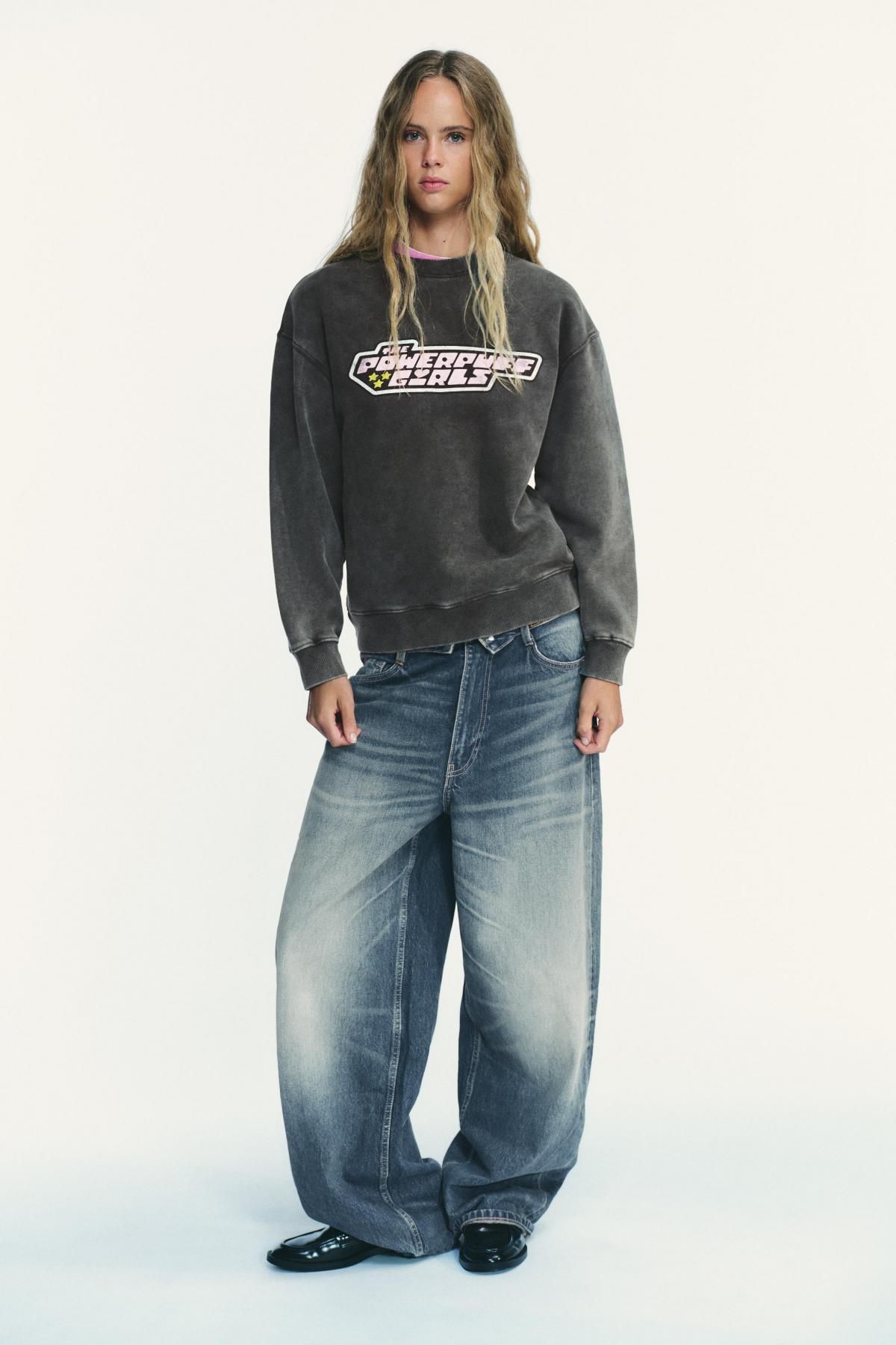자라 빈티지 워시드 파워퍼프걸스 긴팔 맨투맨 6050/018 ANTHRACITE GREY - 상세 이미지 2