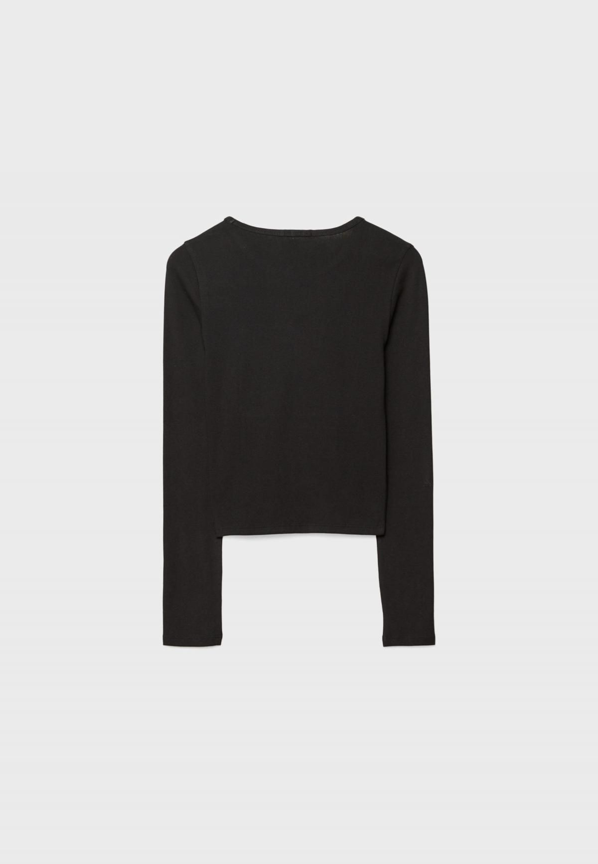 스트라디바리우스 베이직 코튼 슬림핏 라운드넥 긴팔 티셔츠 6514/630 BLACK - 상세 이미지 2