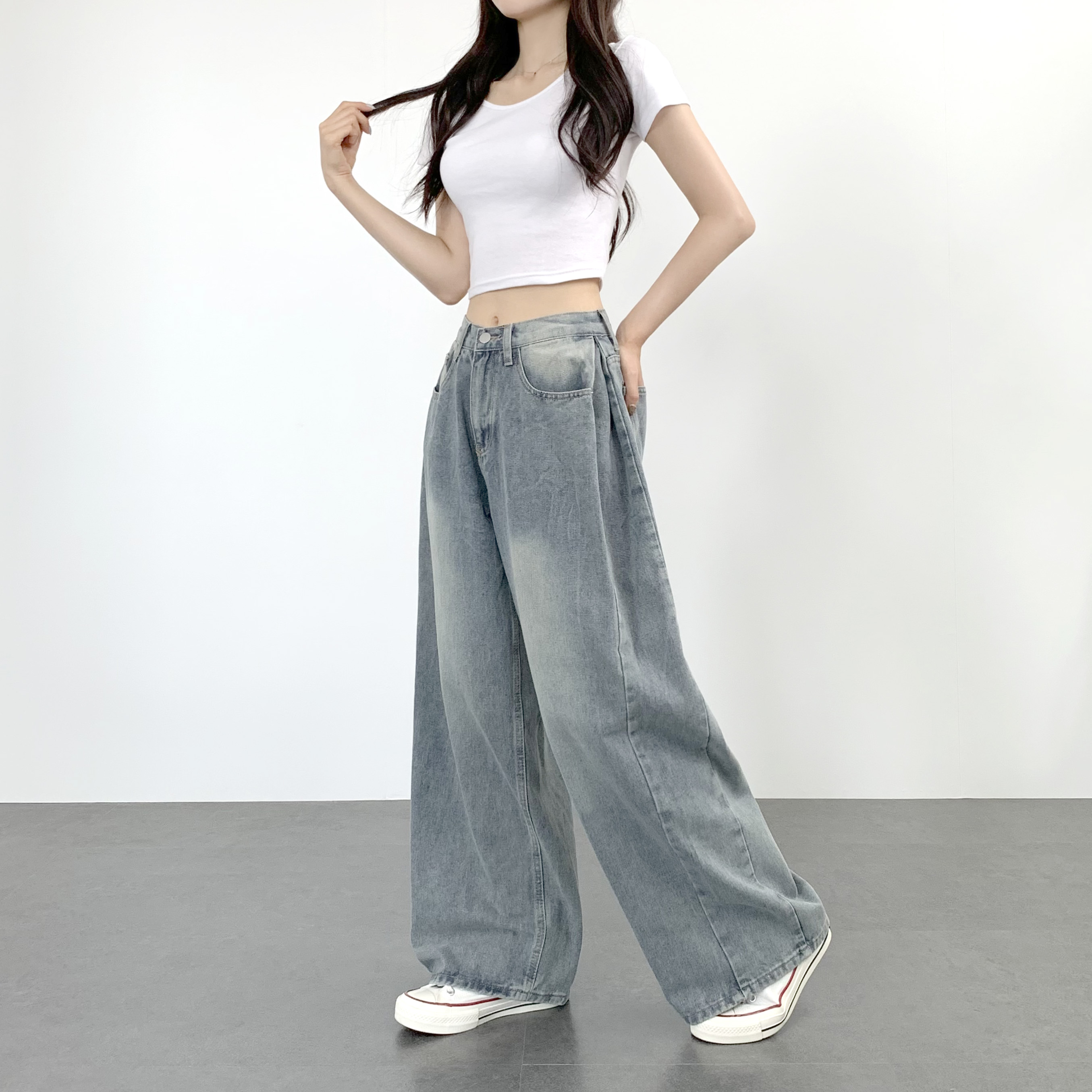 키작녀청바지 하이웨스트 세미와이드 청바지 드레스코드 - 상세 이미지 4