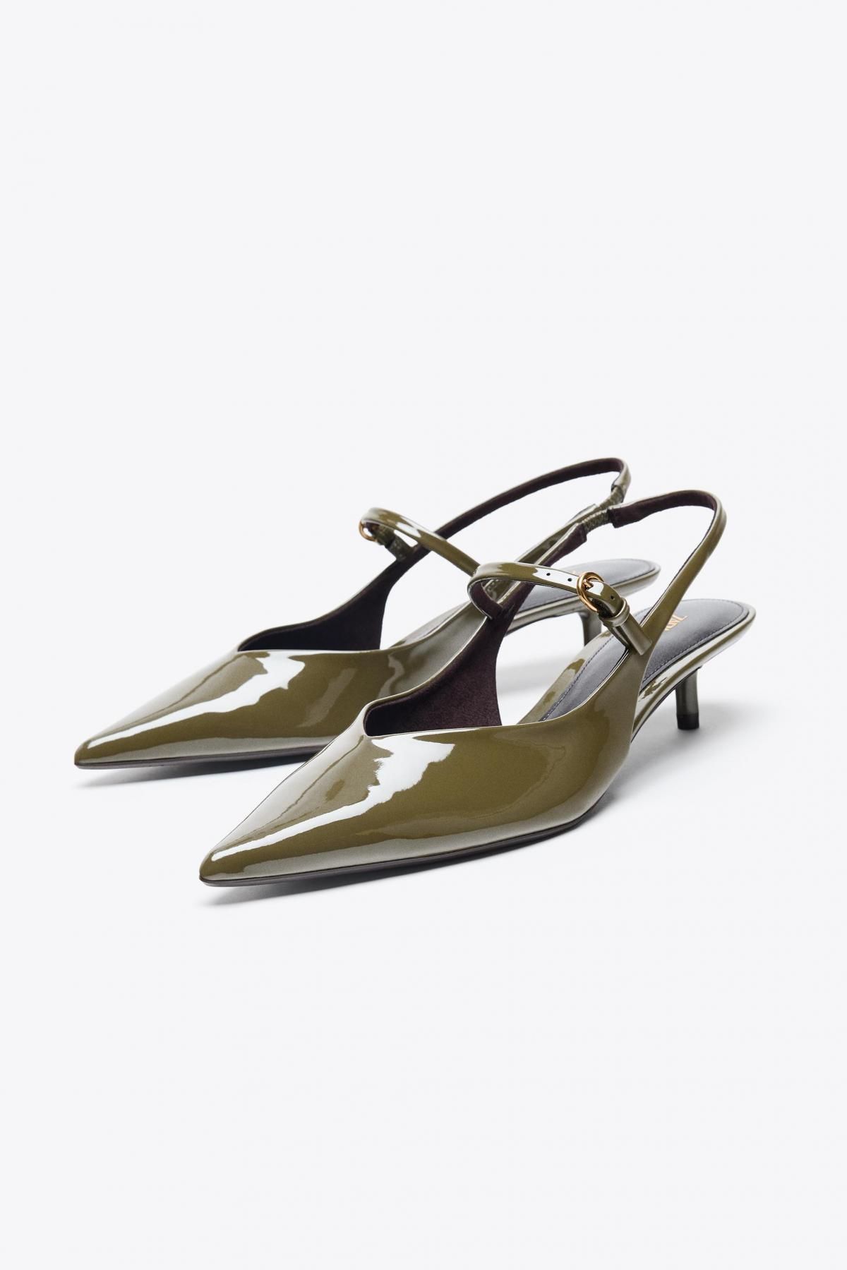 자라 미니멀 버클 스트랩 스틸레토 슬링백 힐 슈즈 1220/610 KHAKI GREEN - 상세 이미지 3