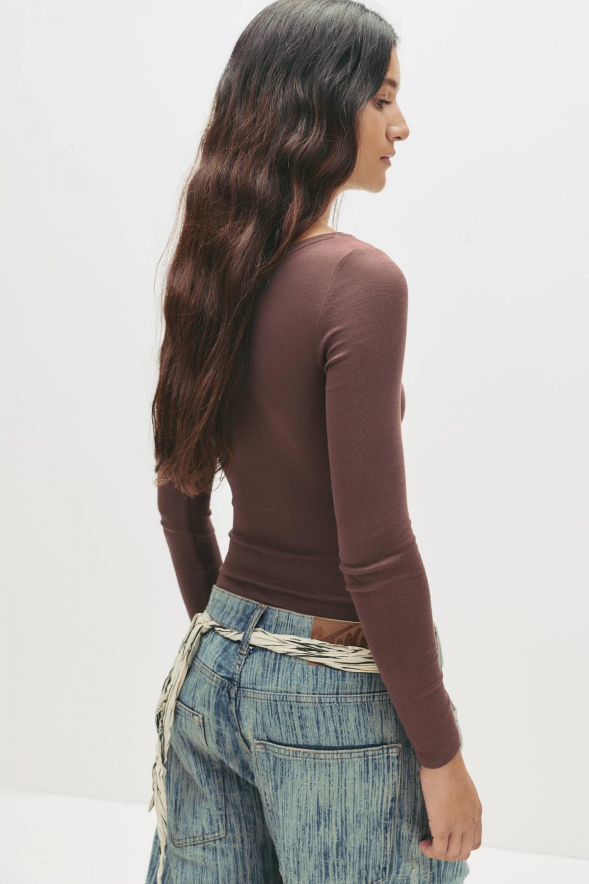 풀앤베어 미니멀 라운드넥 긴팔 바디수트 7152/305 BROWN - 상세 이미지 3