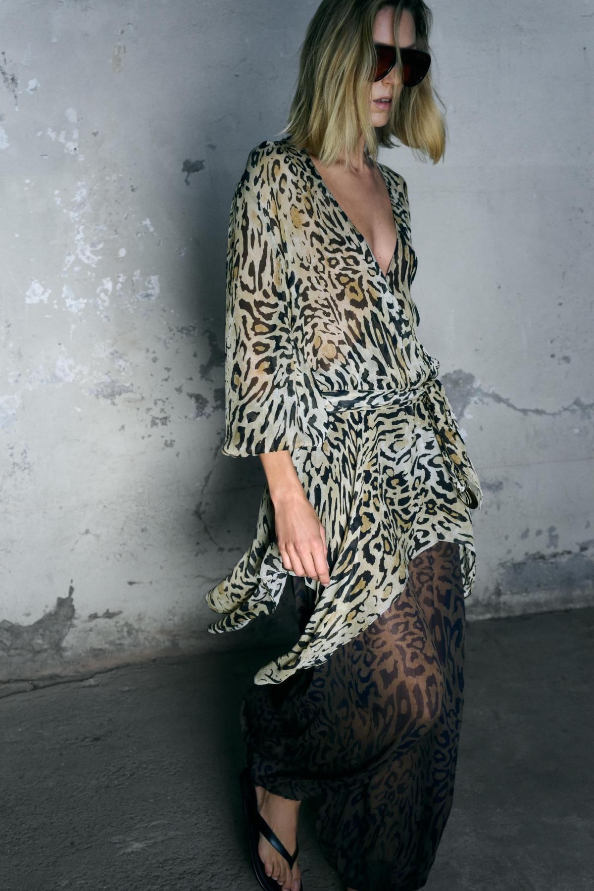 자라 애니멀프린트 시스루 벨트 롱 블라우스 8551/067 LEOPARD - 상세 이미지 2