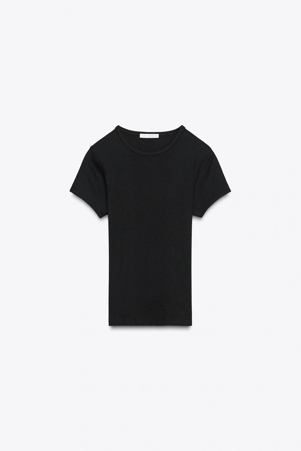 자라 슬림핏 립 라운드넥 반팔 티셔츠 4174/584 BLACK - 메인 이미지