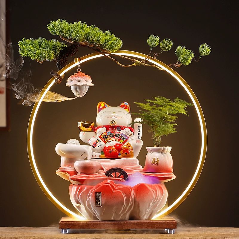 led 마네키네코 대형 일본 무드등 소품 세라믹 개업 소형 풍요의 뿔 비막 흐르는 물 램프 - 상세 이미지 4