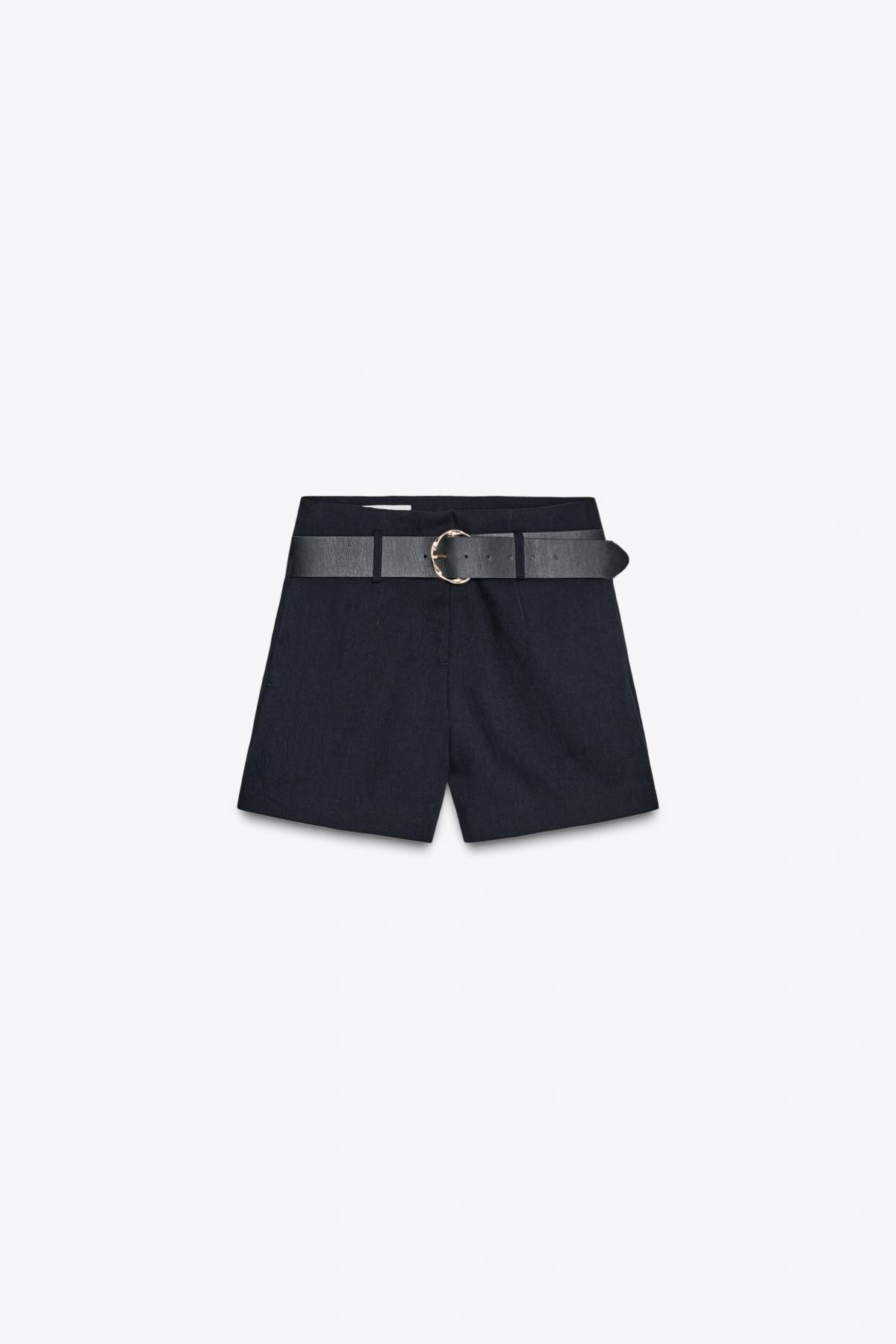 자라 하이웨이스트 벨티드 버뮤다 반바지 8372/180 NAVY BLUE - 메인 이미지