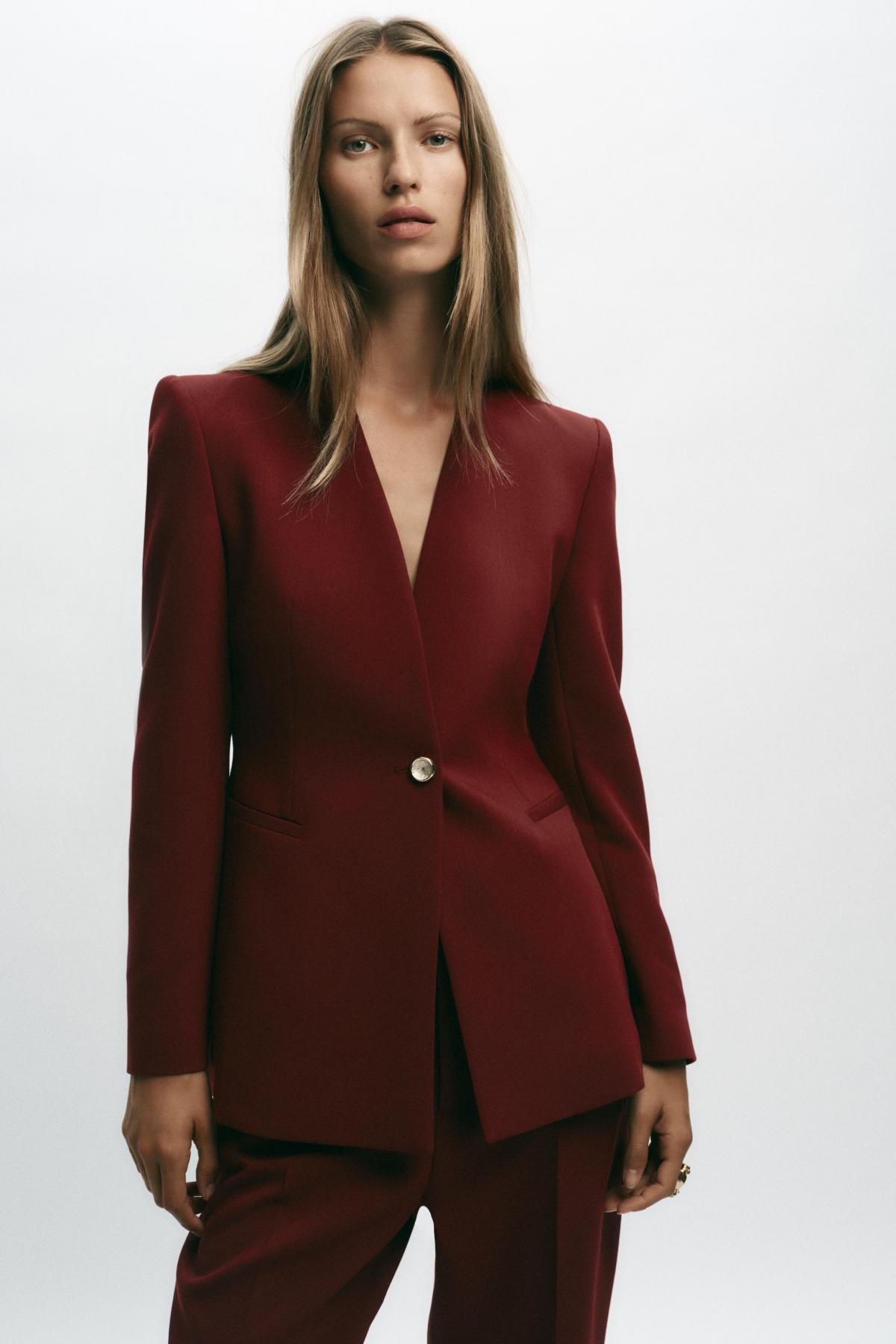 자라 버건디 테일러드 싱글버튼 블레이저 8531/597 BURGUNDY - 상세 이미지 3