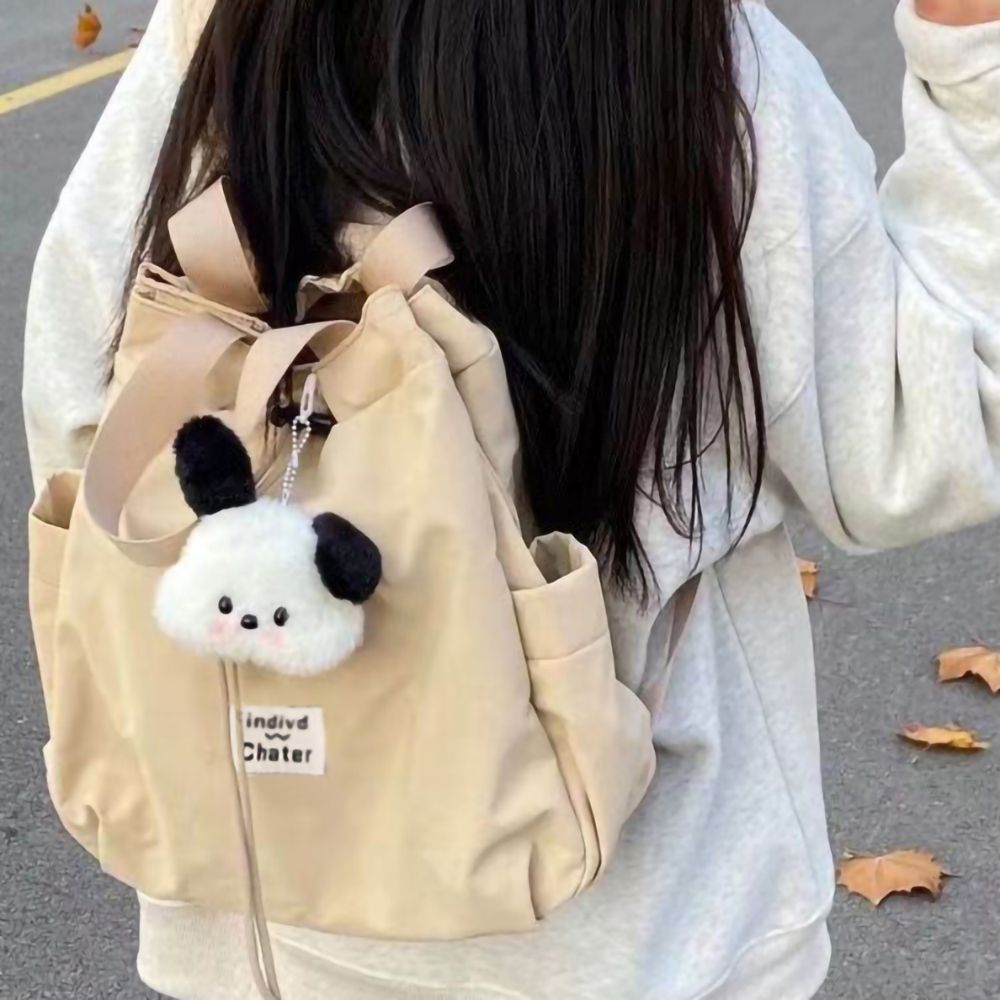 10대 20대 귀여운 여성 디자인 패치 스트링 백팩 블루 - 메인 이미지