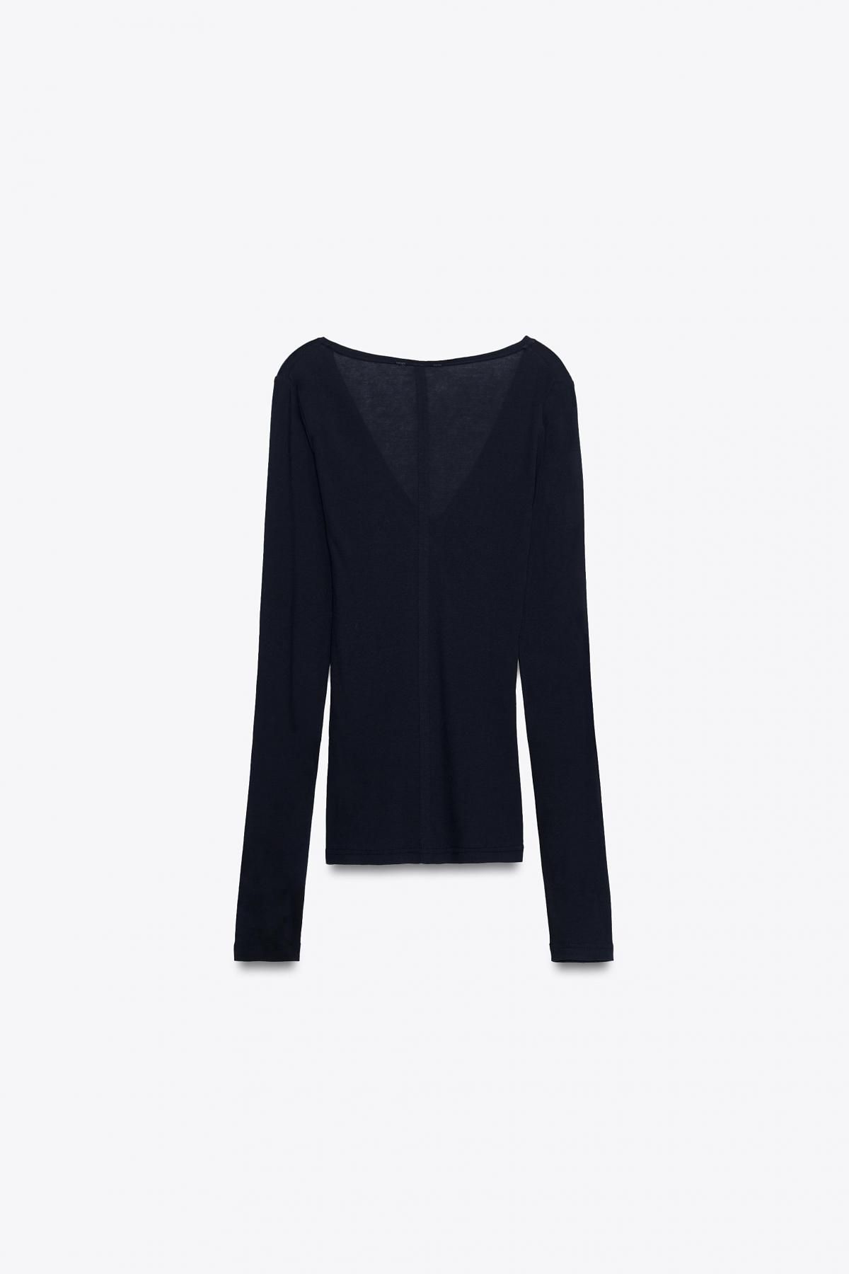 자라 베이직 브이넥 슬림핏 긴팔 티셔츠 4786/453 NAVY BLUE - 상세 이미지 4