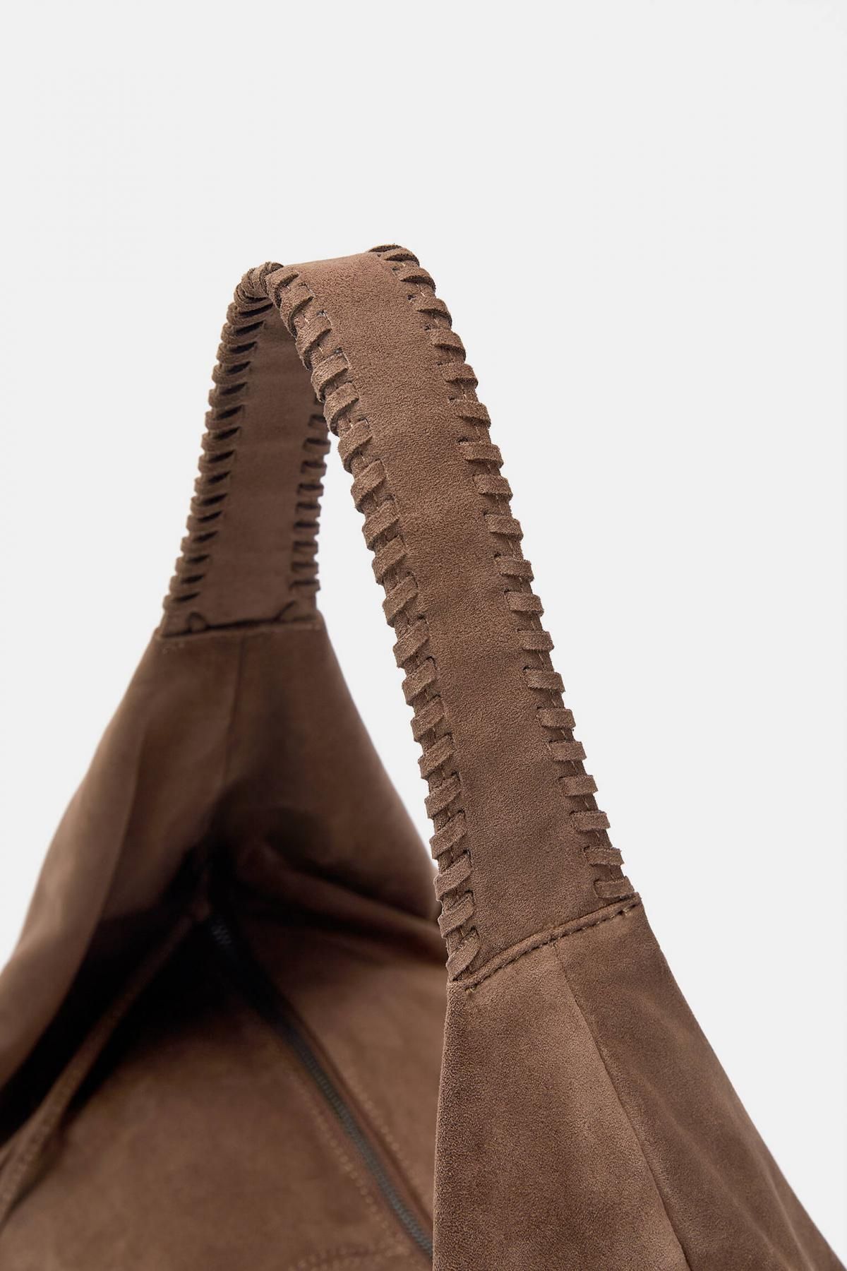 풀앤베어 페이크 스웨이드 브라운 브레이드 맥시 토트백 4226/640 LEATHER - 상세 이미지 3