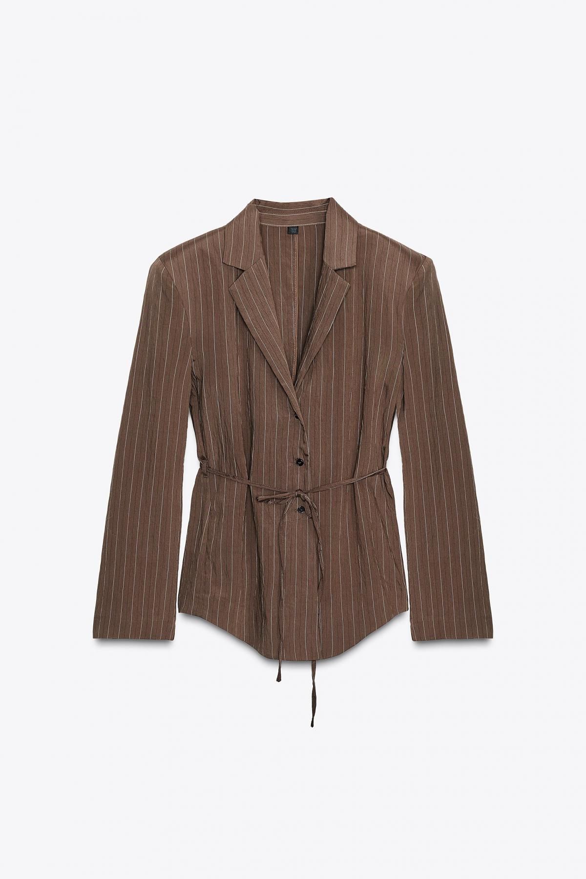 자라 스트라이프 숄더패드 벨티드 블레이저 2010/722 BROWN / ECRU - 상품 이미지