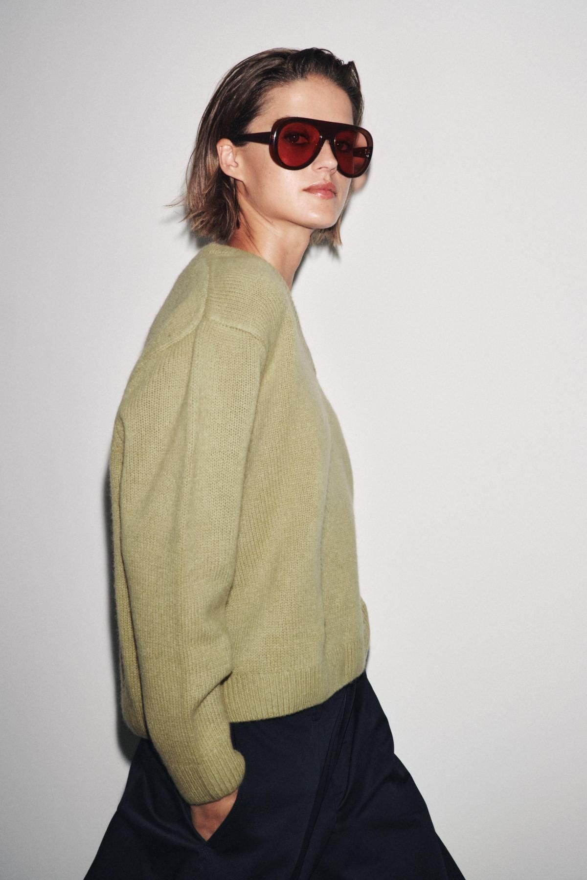 자라 프리미엄 100울 브이넥 베이직 니트 스웨터 2893/111 OLIVE GREEN - 상세 이미지 3