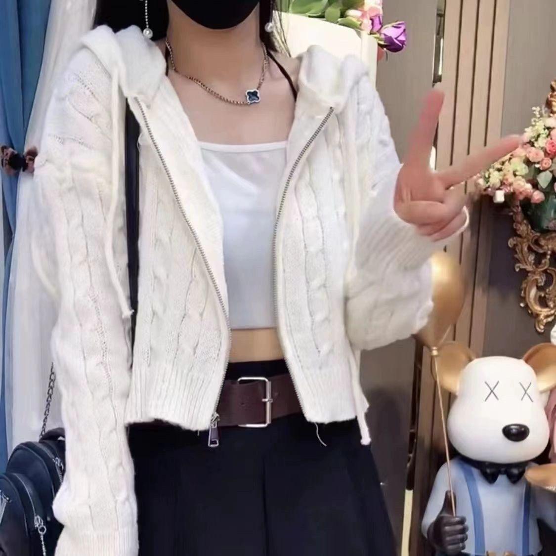 니트후드집업 핑크 니트 세미크롭 그린 가디건 S 37.5-45.0kg - 상세 이미지 2