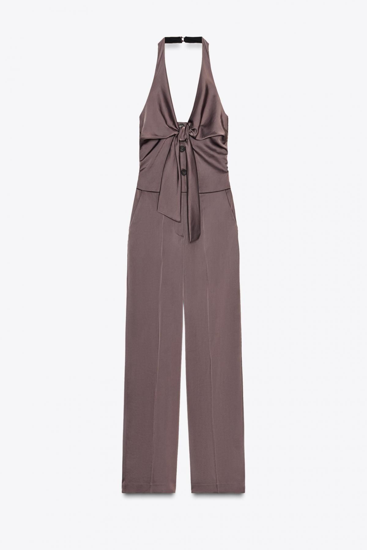 자라 새틴 매듭 홀터넥 점프수트 8757/511 BROWN / TAUPE - 메인 이미지