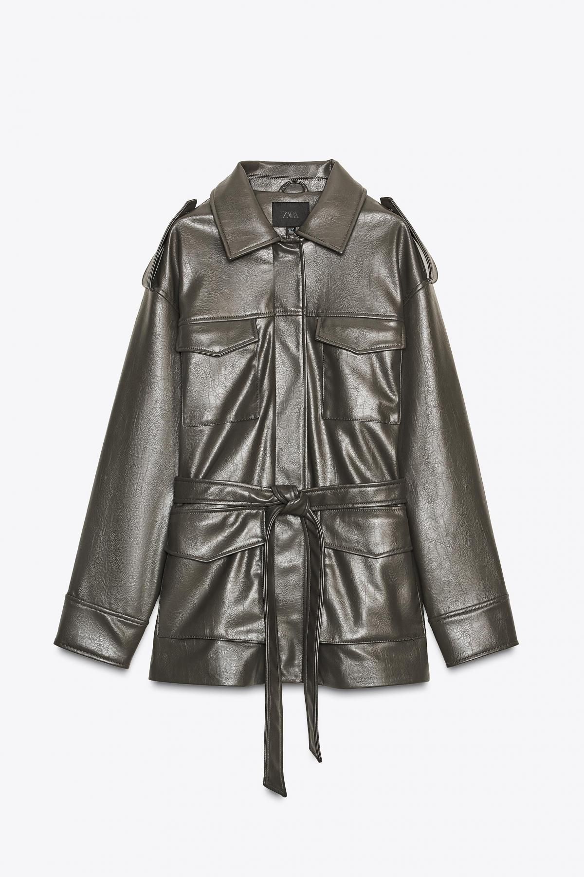 자라 포켓 인조 가죽 재킷 4341/766 GREEN MARL