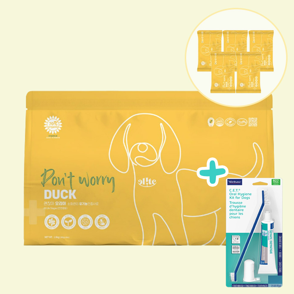 [버박닭고기맛치약세트+샘플5P] 엘릿 엘리트 유기농 강아지 사료 오리고기, 1.6kg, 1개