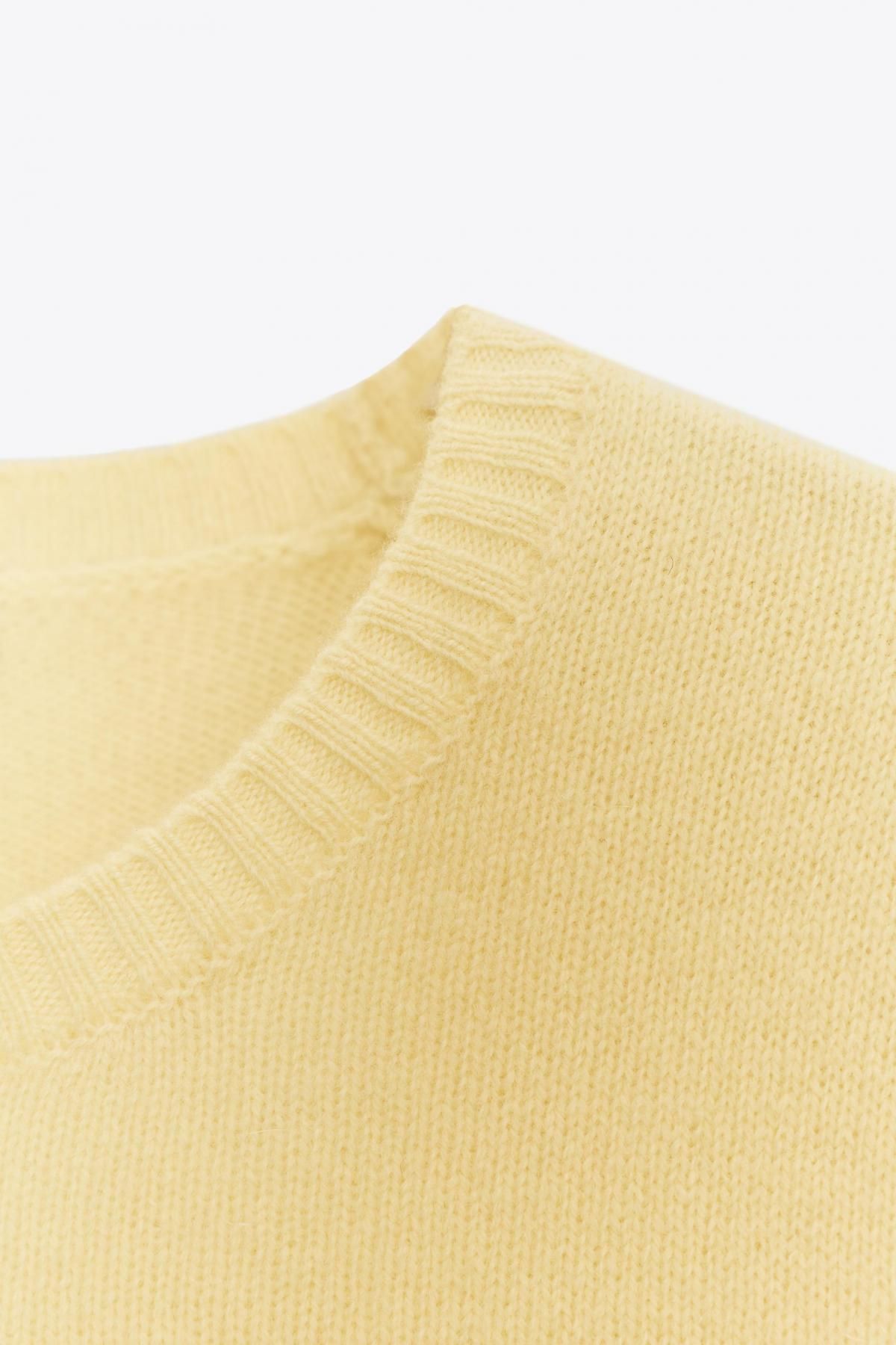 자라 프리미엄 라운드넥 100 울 스웨터 2893/107 LIGHT YELLOW - 상세 이미지 5