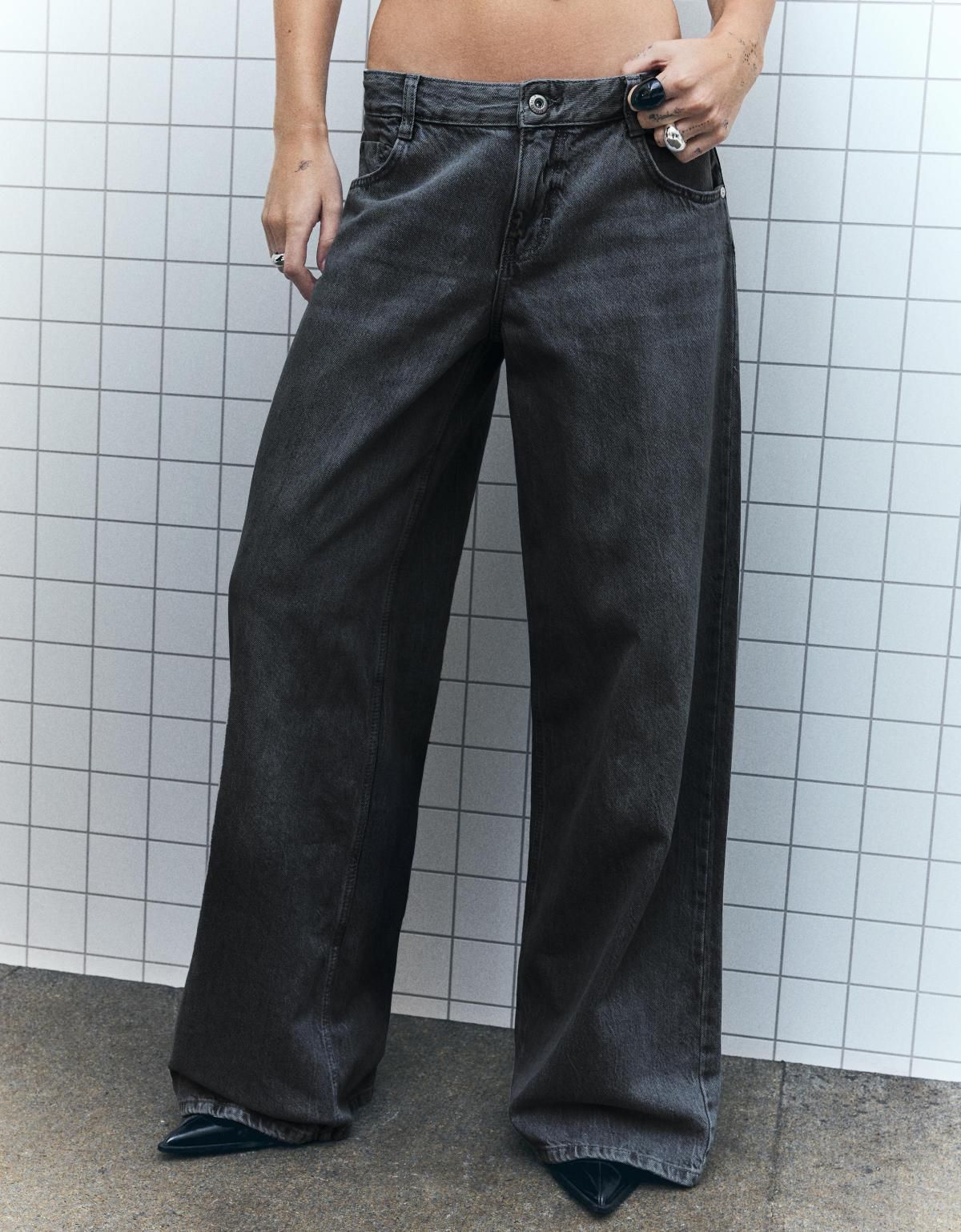 버쉬카 로우웨이스트 블랙 와이드 데님 팬츠 0019/180 BLACK - 메인 이미지