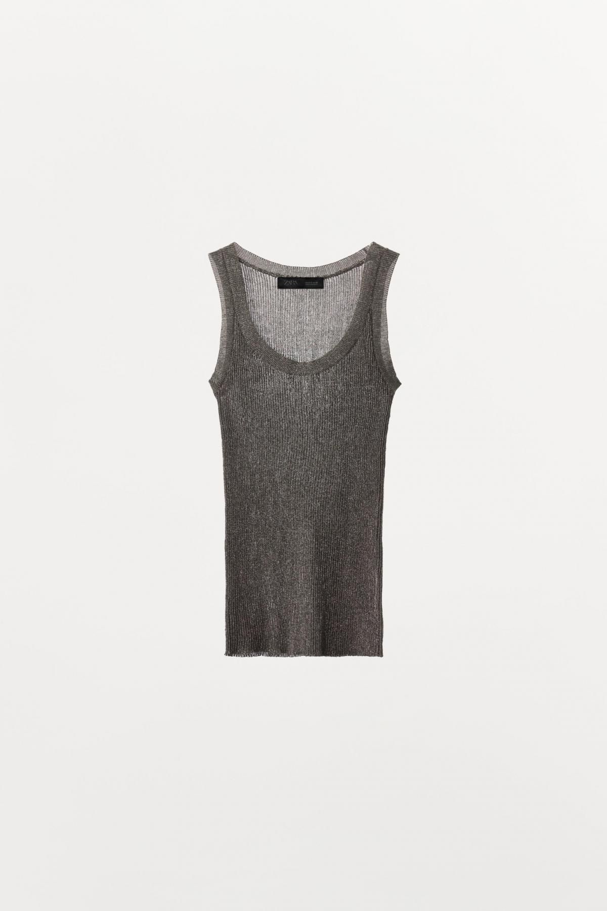 자라 메탈릭 라운드넥 니트 민소매 탑 8779/613 GREY - 상품 이미지