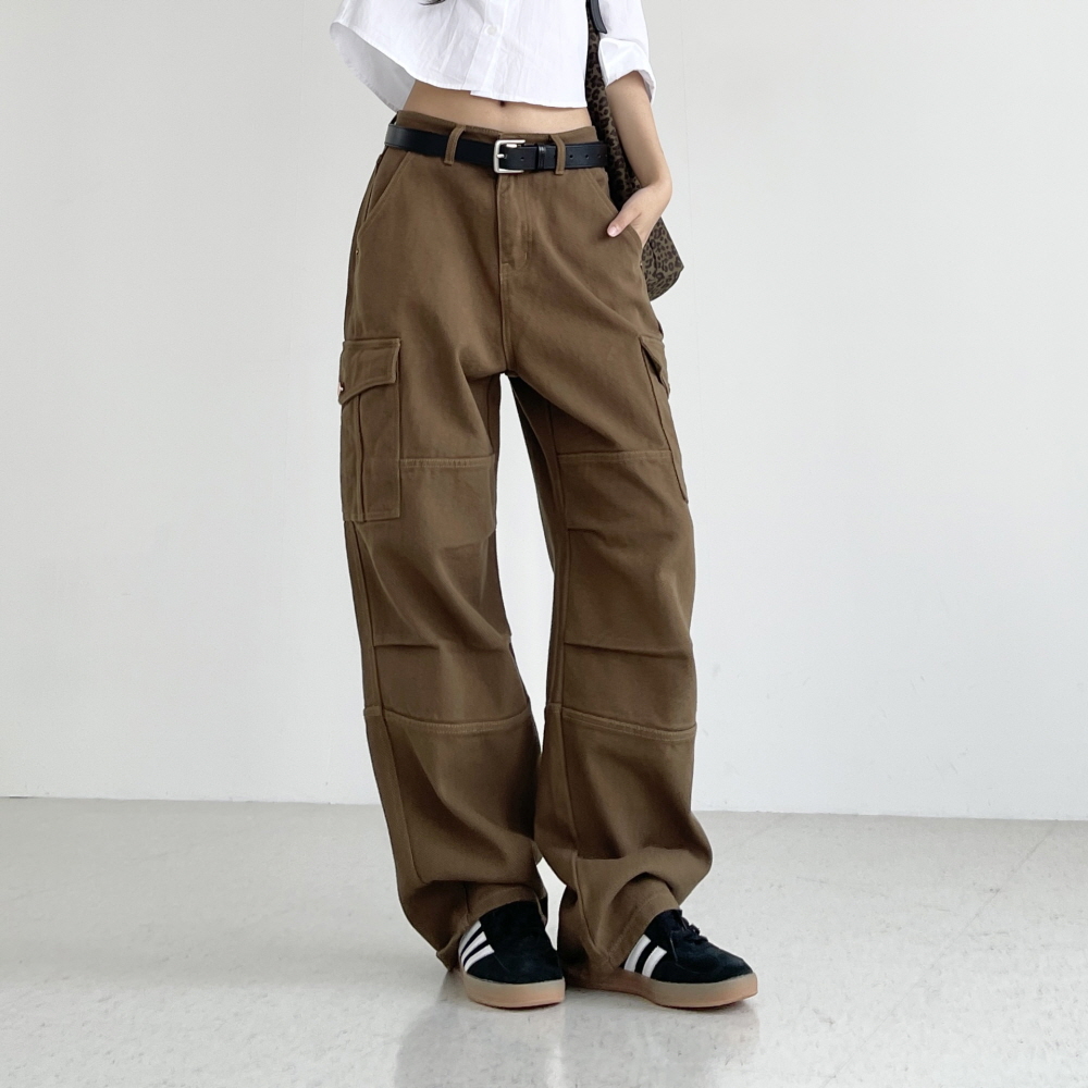 여성카고팬츠 하이웨스트 가을 겨울 브라운 블랙 코튼 세미와이드 면바지 어텀카고팬츠 - 상세 이미지 2
