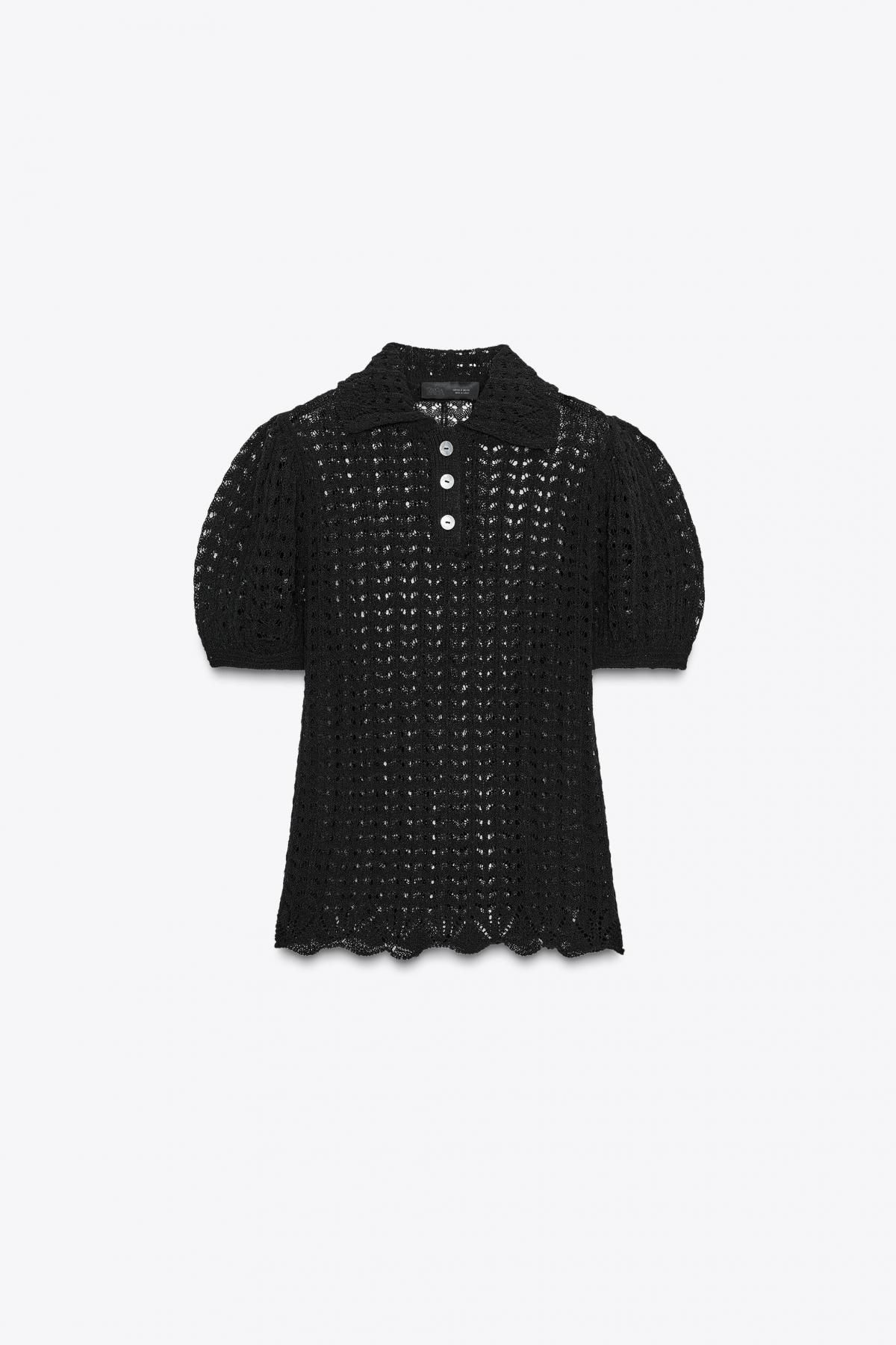 자라 포인텔 니트 폴로 칼라 탑 6236/105 BLACK