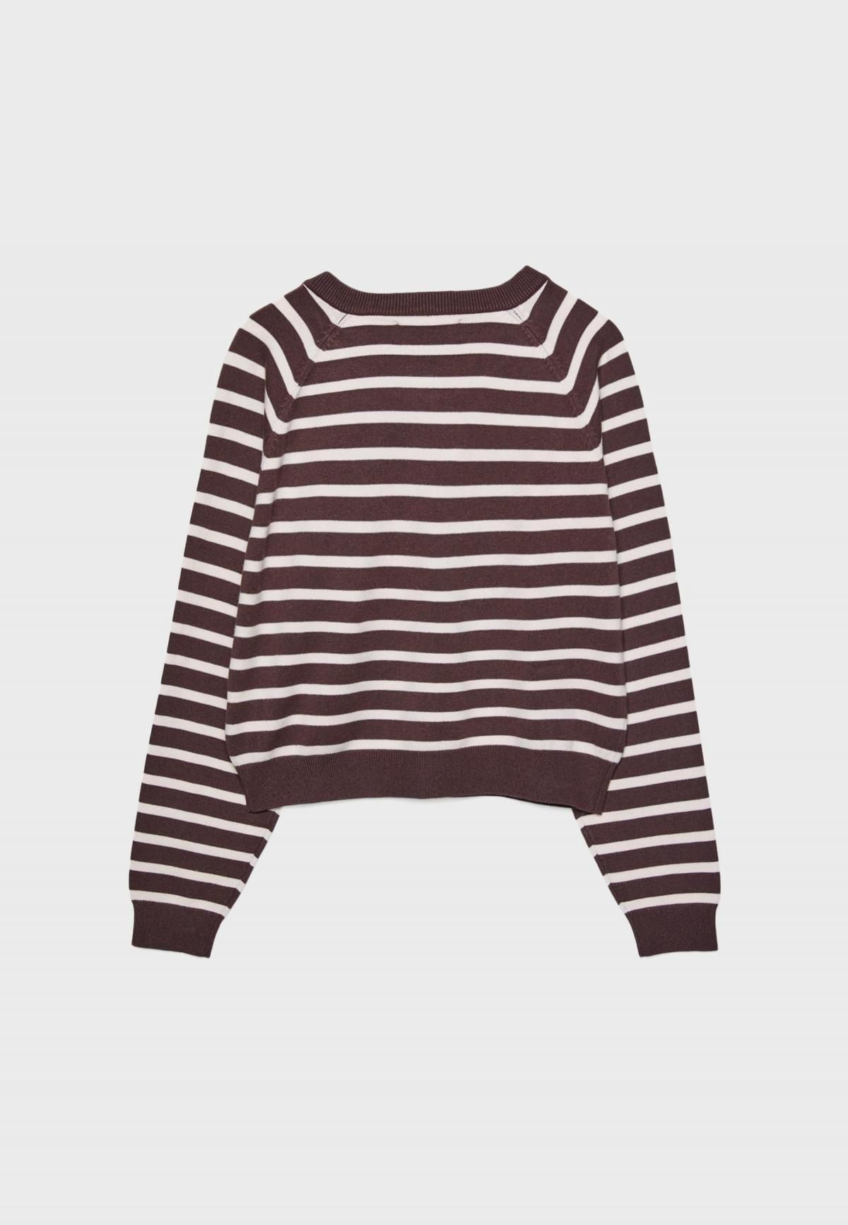 스트라디바리우스 스트라이프 크롭 라운드넥 니트 버튼 래글런 가디건 5032/400 BROWN - 상세 이미지 2