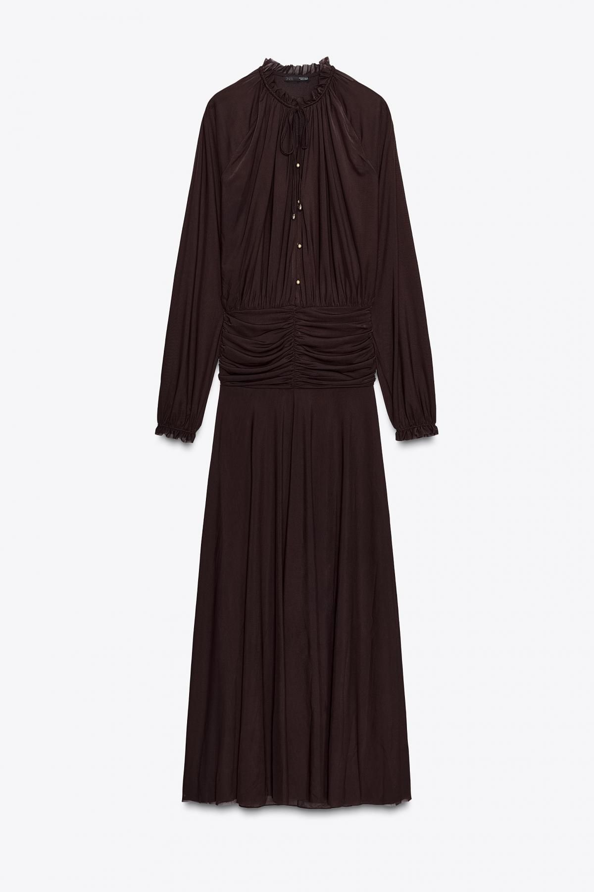 자라 드레이프 브이넥 스트링 롱 원피스 5039/208 DARK BROWN - 메인 이미지