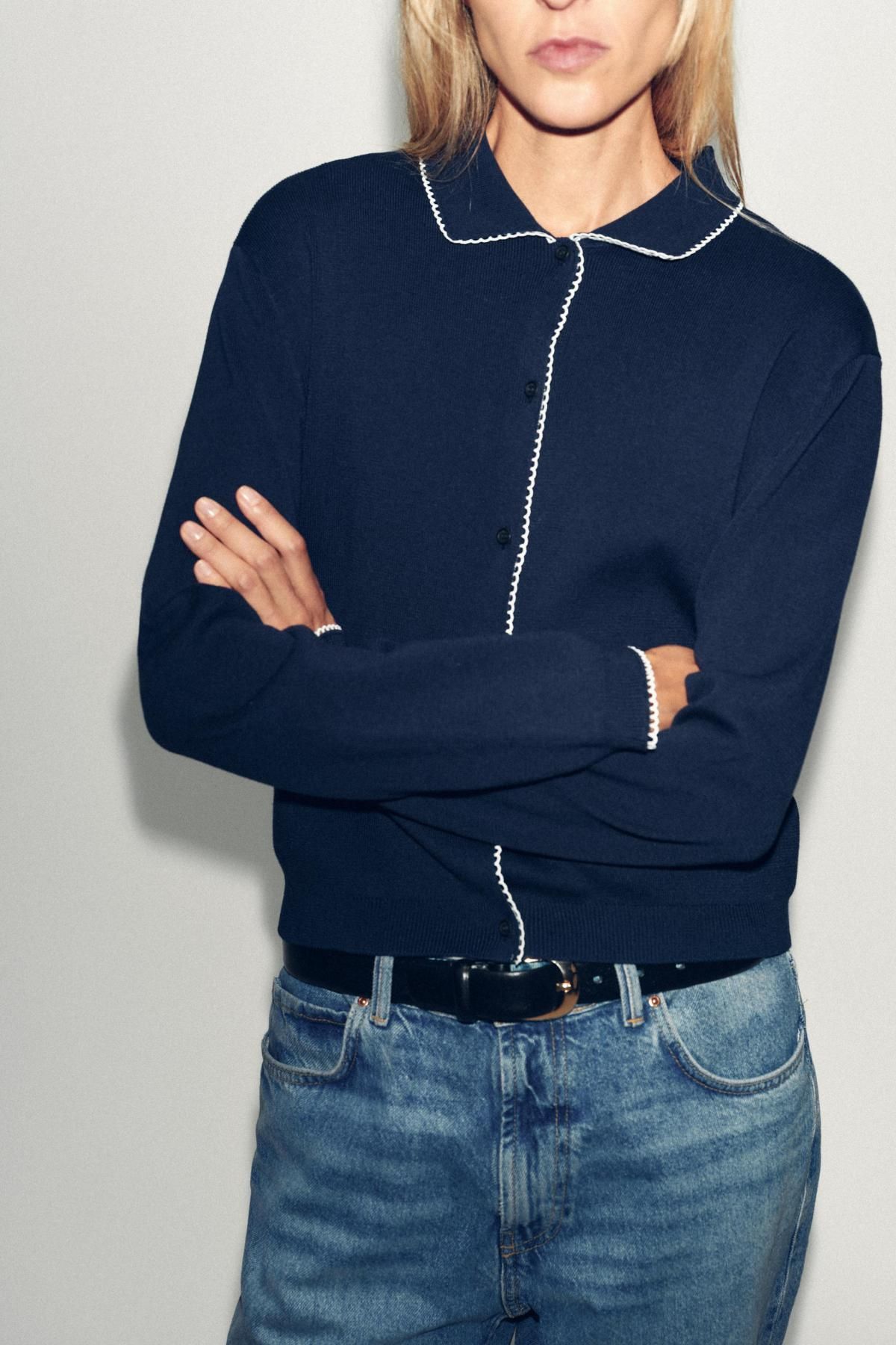 자라 네이비 피터팬카라 니트 가디건 2142/240 NAVY BLUE 이미지 6