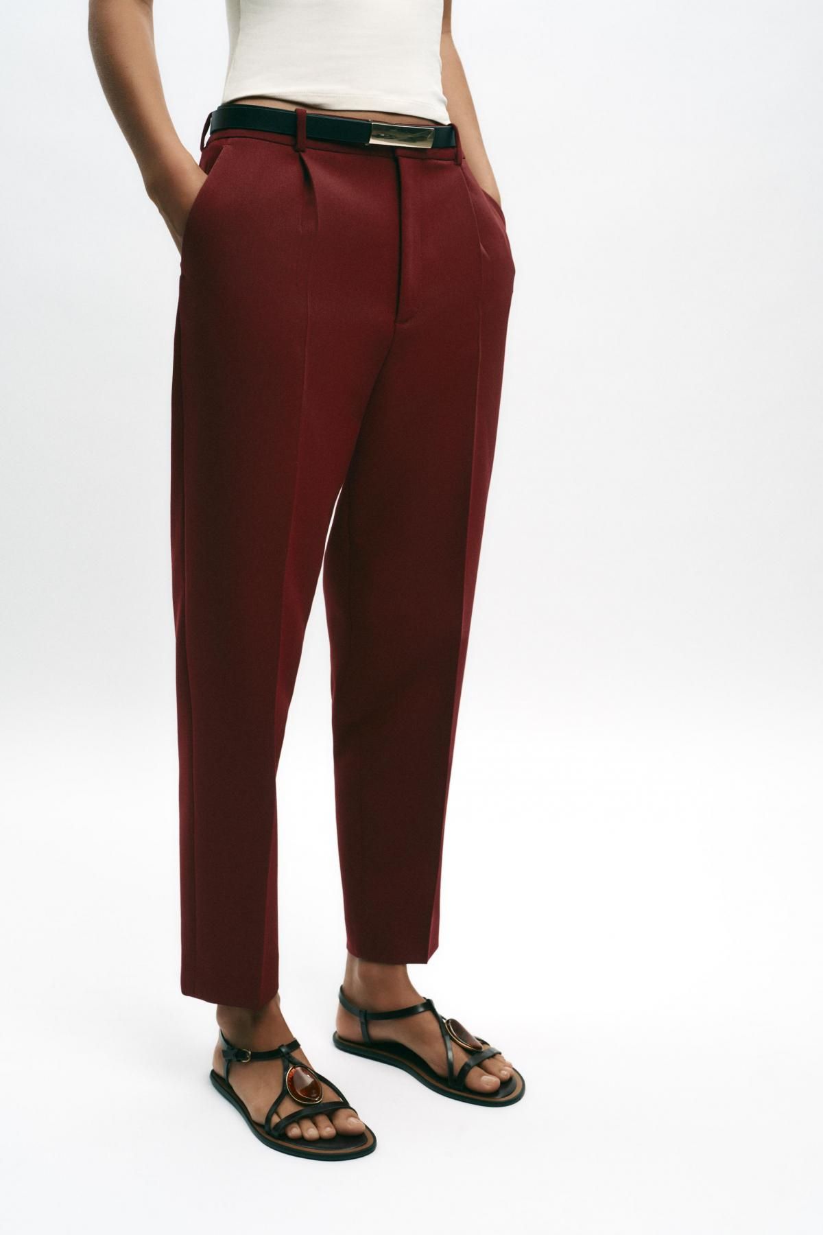 자라 하이웨이스트 테일러드 스트레이트 팬츠 8532/597 BURGUNDY - 메인 이미지