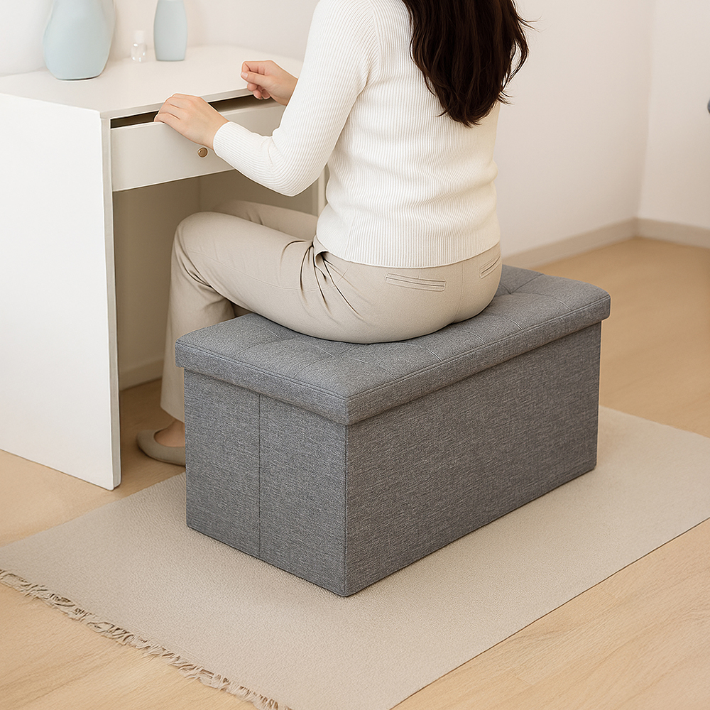 레토 패브릭 스툴 수납 화장대 의자 LFC-S02(중형), 그레이