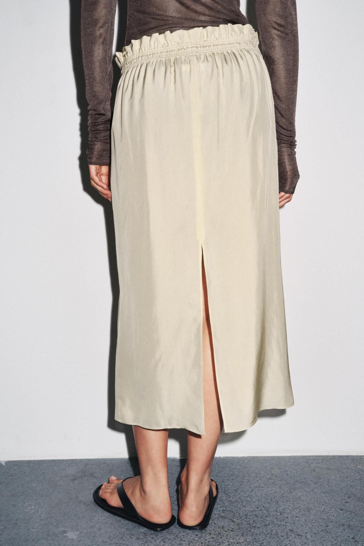 자라 미니멀 비스코스 드로스트링 미디 스커트 8591/057 LIGHT BEIGE - 상세 이미지 4