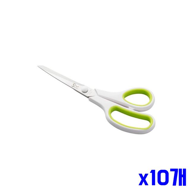 가위 화이트 그린 x10개 사무실가위 절삭력 좋은 컬러 - 상품 이미지