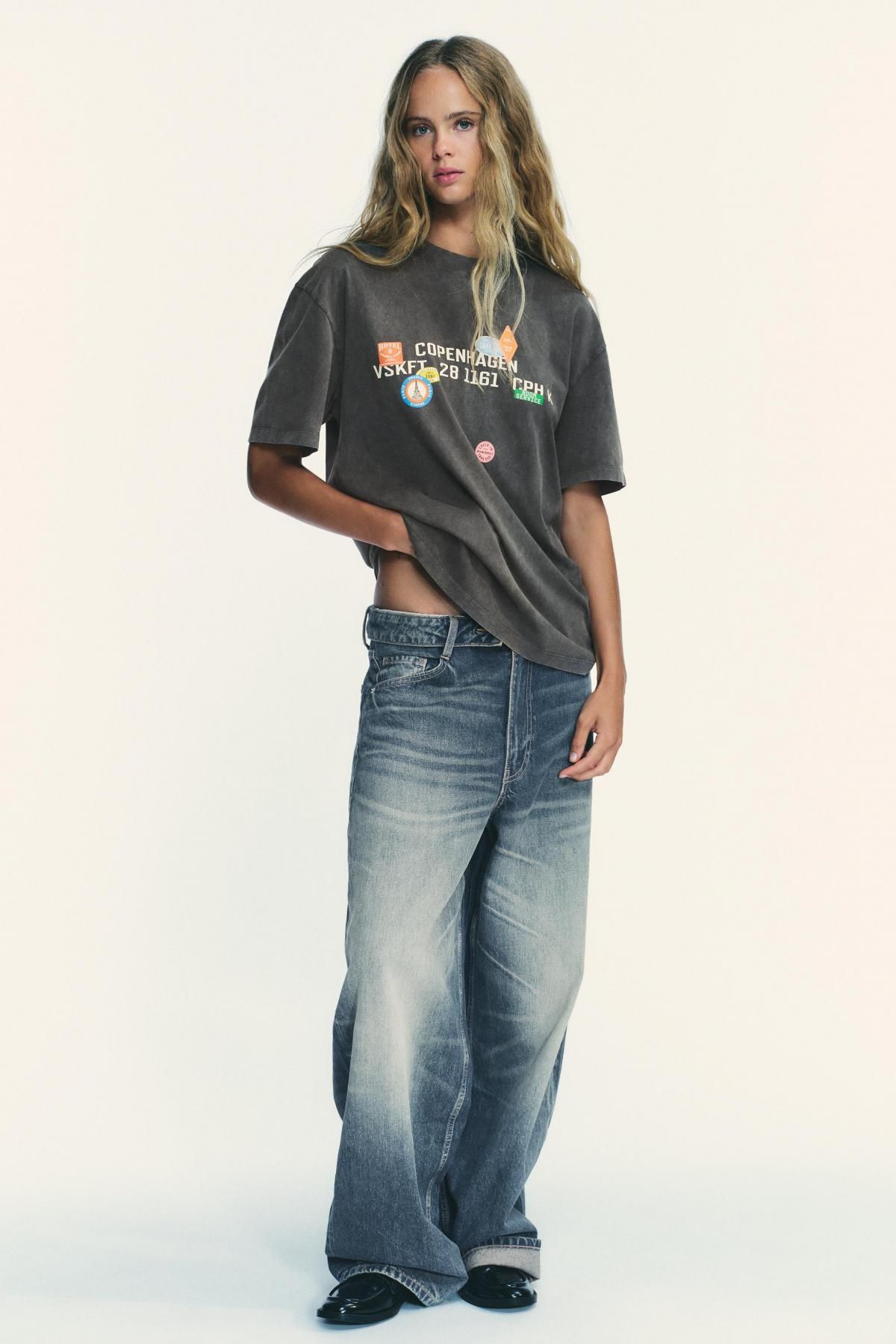 자라 빈티지 워싱 테크니컬 프린트 반팔 티셔츠 0085/822 ANTHRACITE GREY - 상세 이미지 2