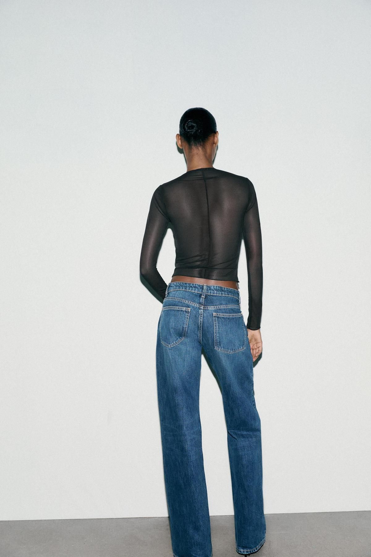 자라 시스루 테크니컬 스퀘어넥 슬림핏 긴팔 탑 5584/202 BLACK - 상세 이미지 5