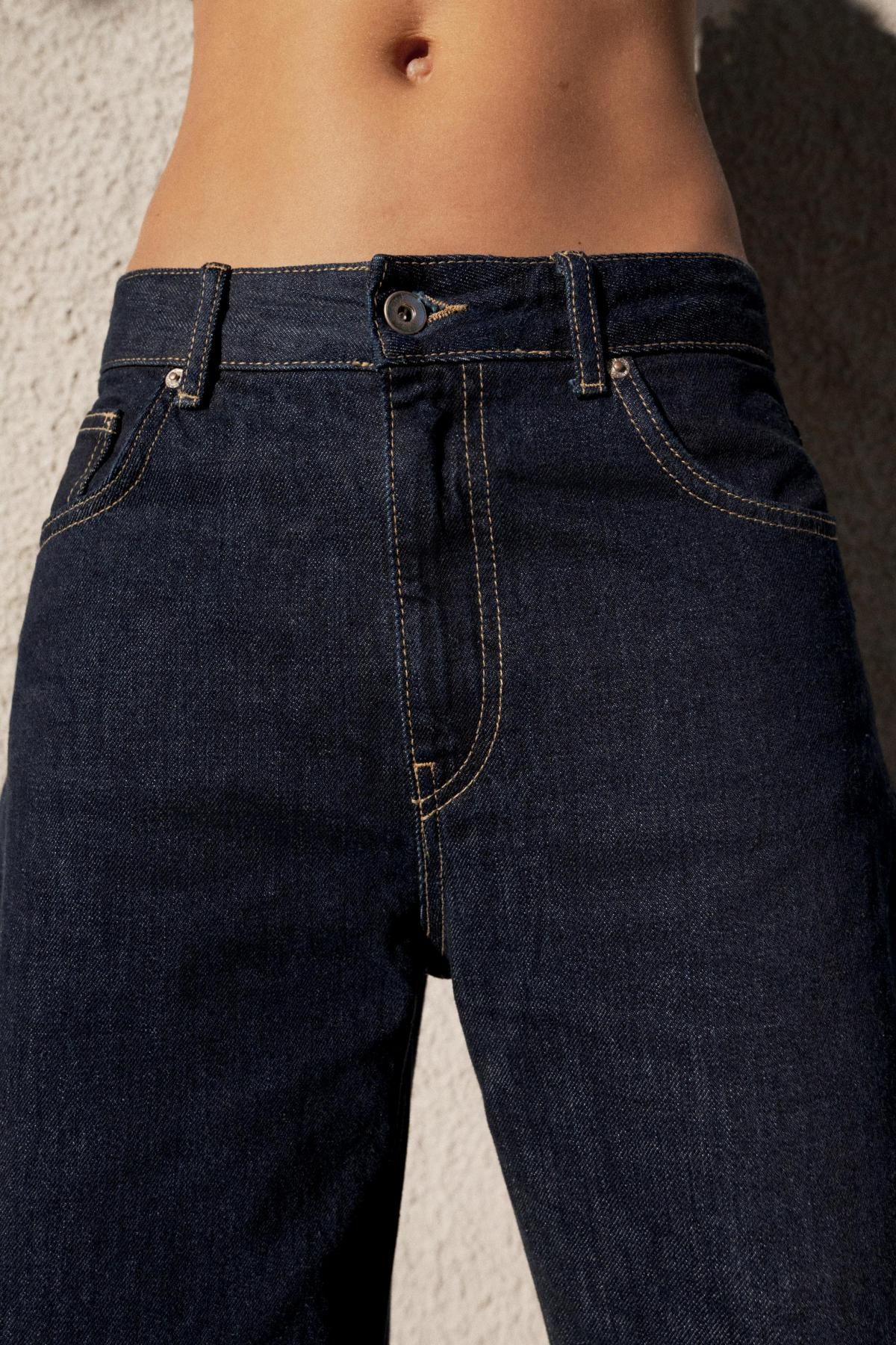 자라 하이웨이스트 와이드핏 데님 배럴 진 6688/246 DARK INDIGO - 상세 이미지 5