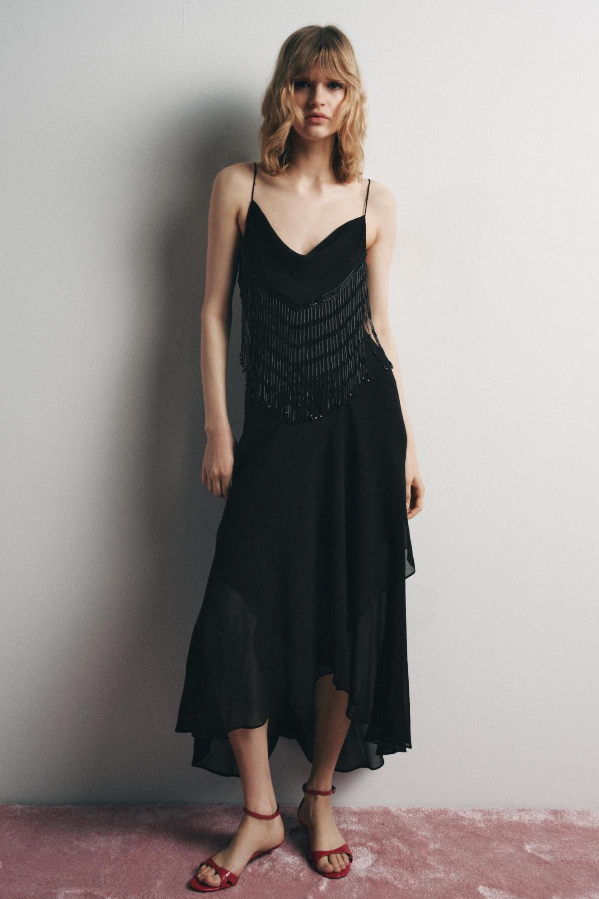 자라 비즈 장식 미디 원피스 2855/501 BLACK - 상세 이미지 3