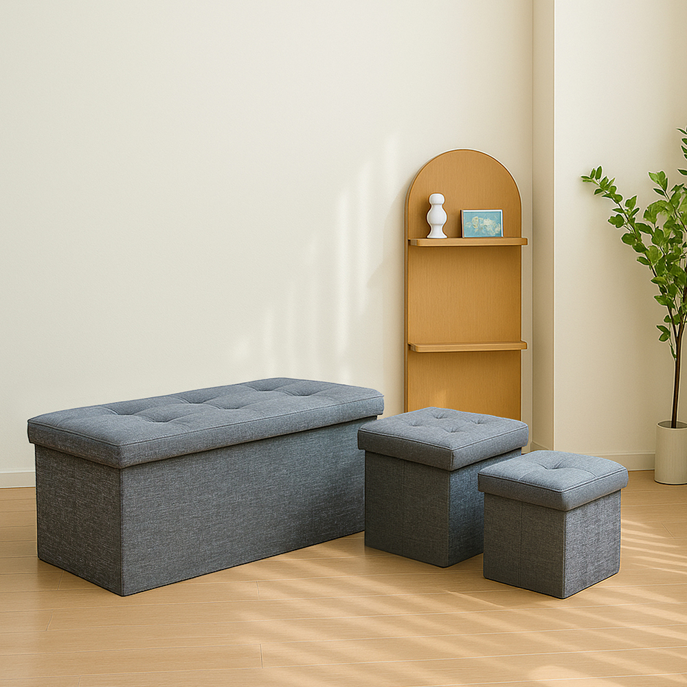 레토 패브릭 스툴 수납 화장대 의자 LFC-S02(중형), 그레이