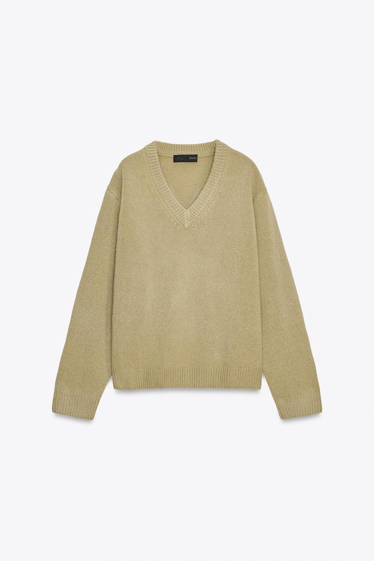 자라 프리미엄 100울 브이넥 베이직 니트 스웨터 2893/111 OLIVE GREEN - 상품 이미지