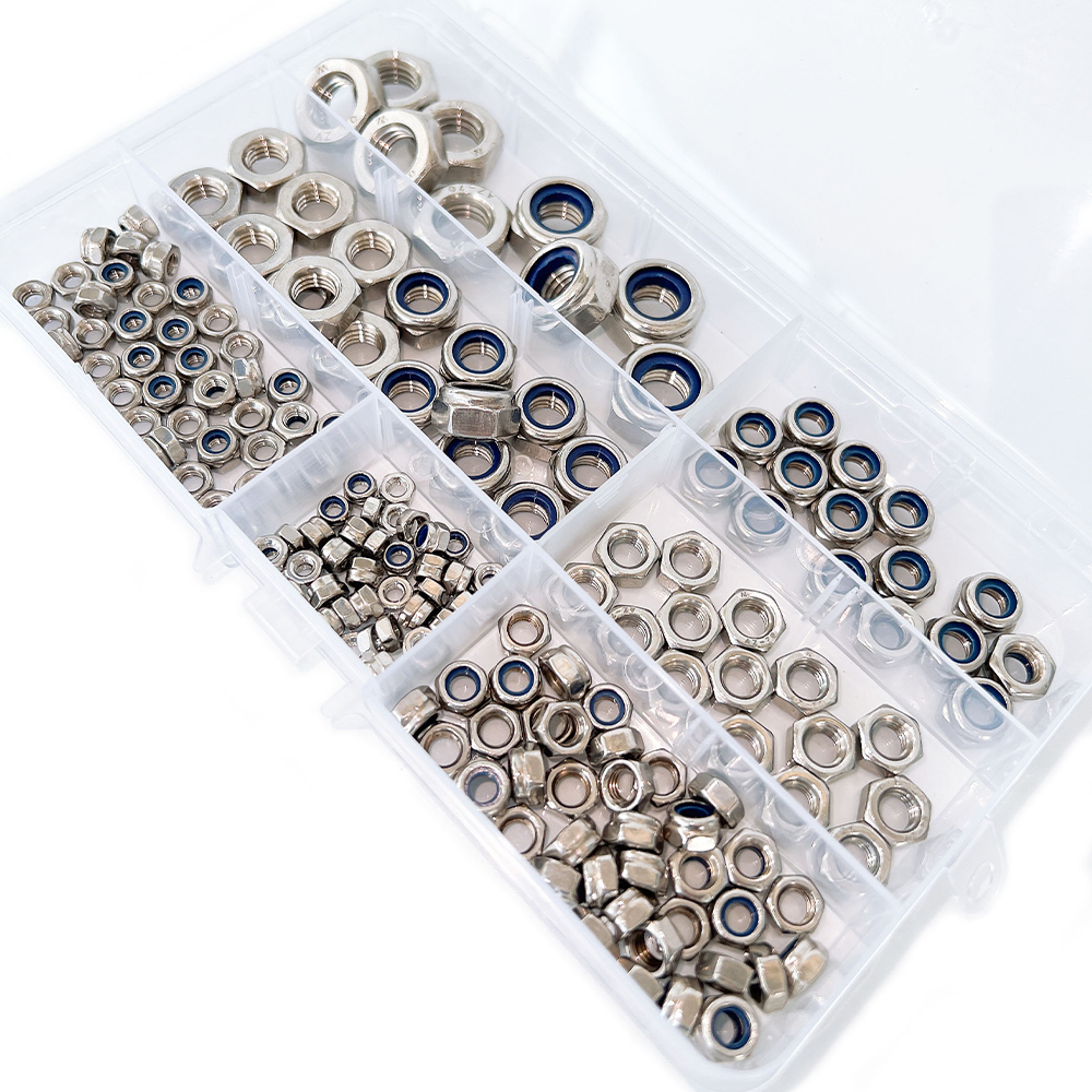 육각너트세트 175pcs 스테인리스 풀림방지 락너트 산업용 나일론 인서트 - 상세 이미지 2