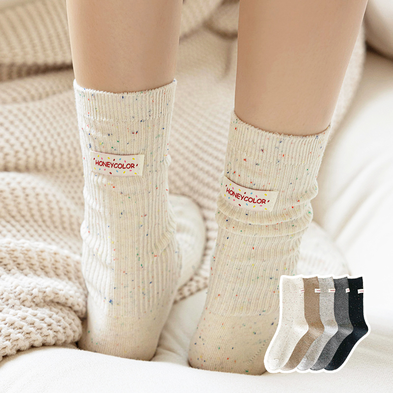 허니컬러 라벨양말 무압박 골지 장목 보카시 양말 삭스