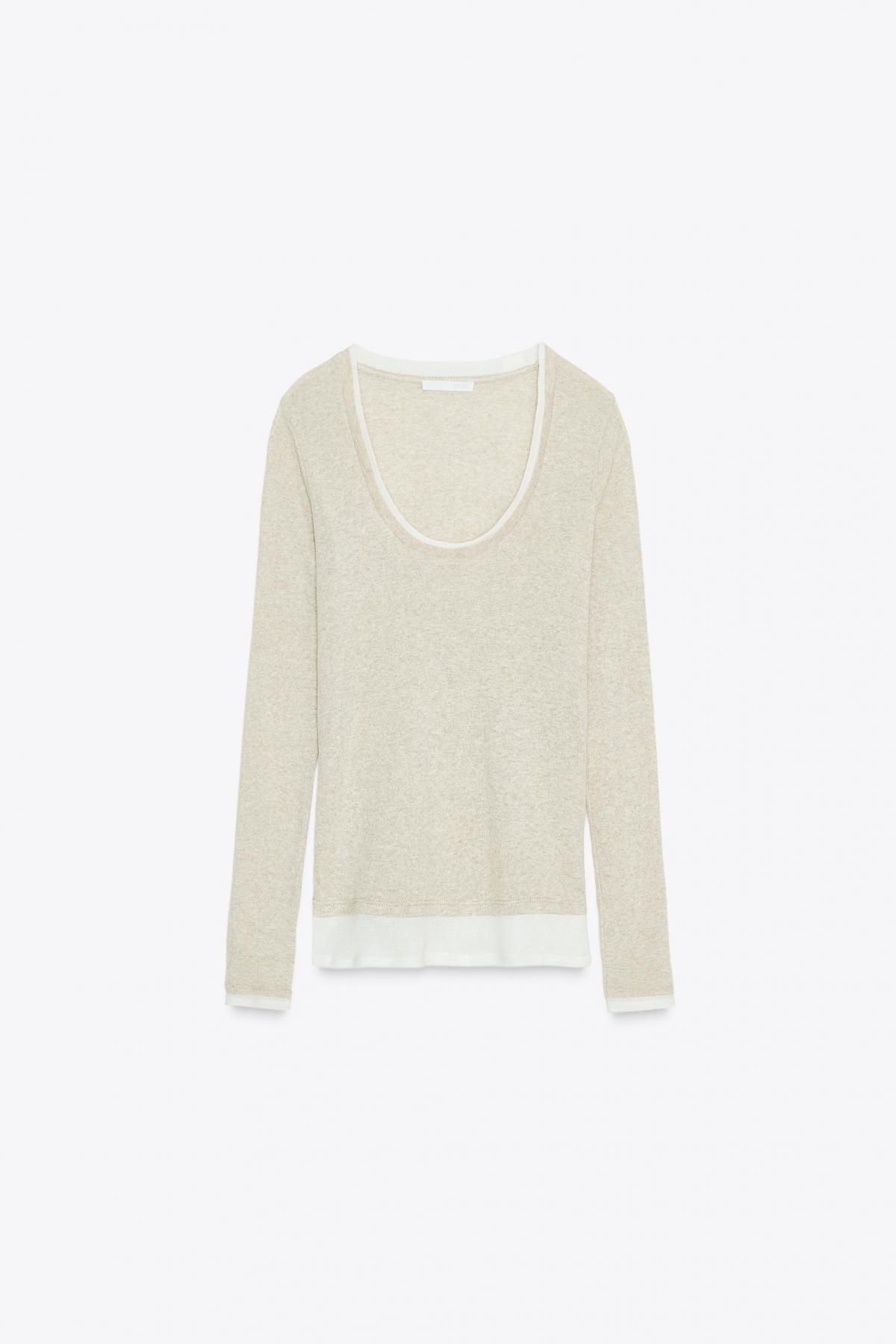 자라 라운드넥 테크니컬 레이어드 긴팔 티셔츠 5644/843 BEIGE MARL - 상품 이미지