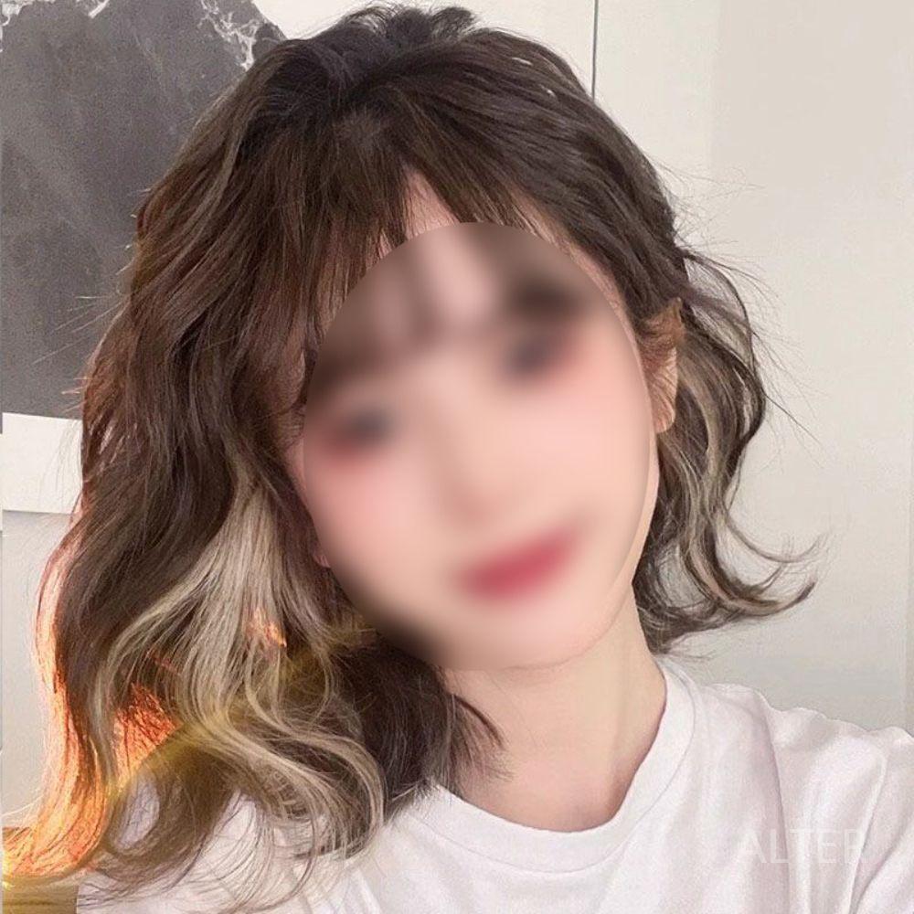 여성 가발 단발 컬링 인모 통가발 커버 볼륨 히피펌 블랙브라운+헤어망 - 상세 이미지 3