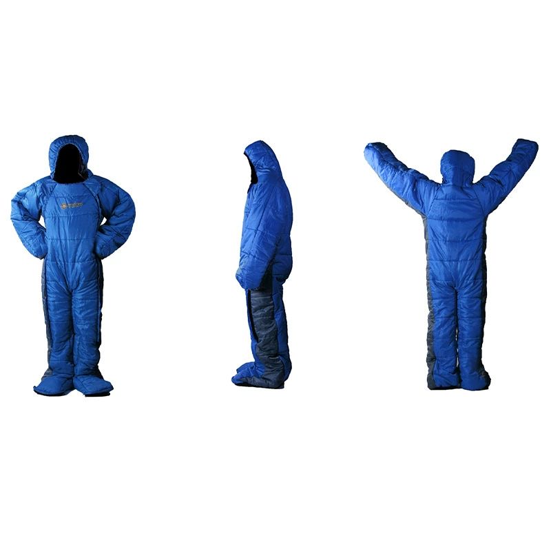 동계캠핑준비물 캠핑 백패킹 에어리언 전신패딩 블루 그레이 믹스 150-160cm - 상품 이미지
